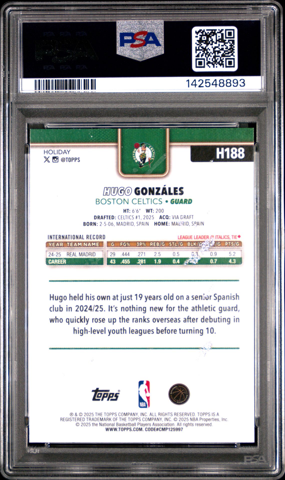 2025 Topps Holiday Hugo Gonzales #H188 (Glitter) Nm 7 back