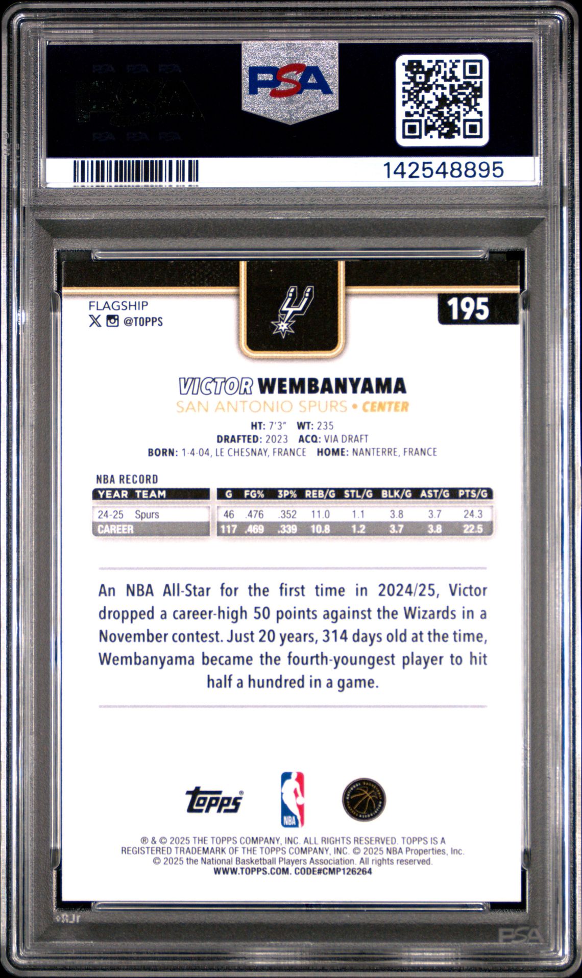 2025 Topps Victor Wembanyama #195 (Blackout) Mint 9 back