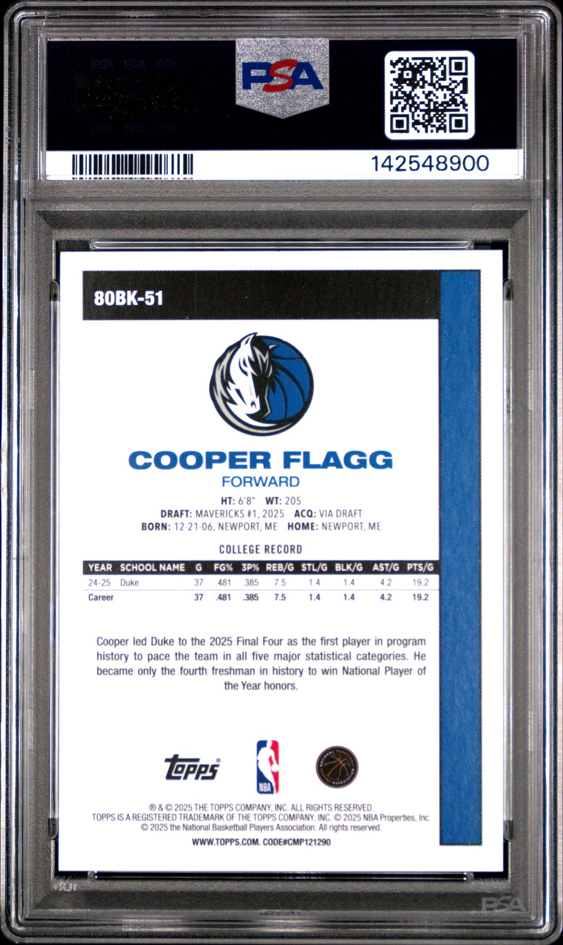 2025 Topps 1980-81 Topps Basketball Cooper Flagg #80Bk-51 Mint 9 back