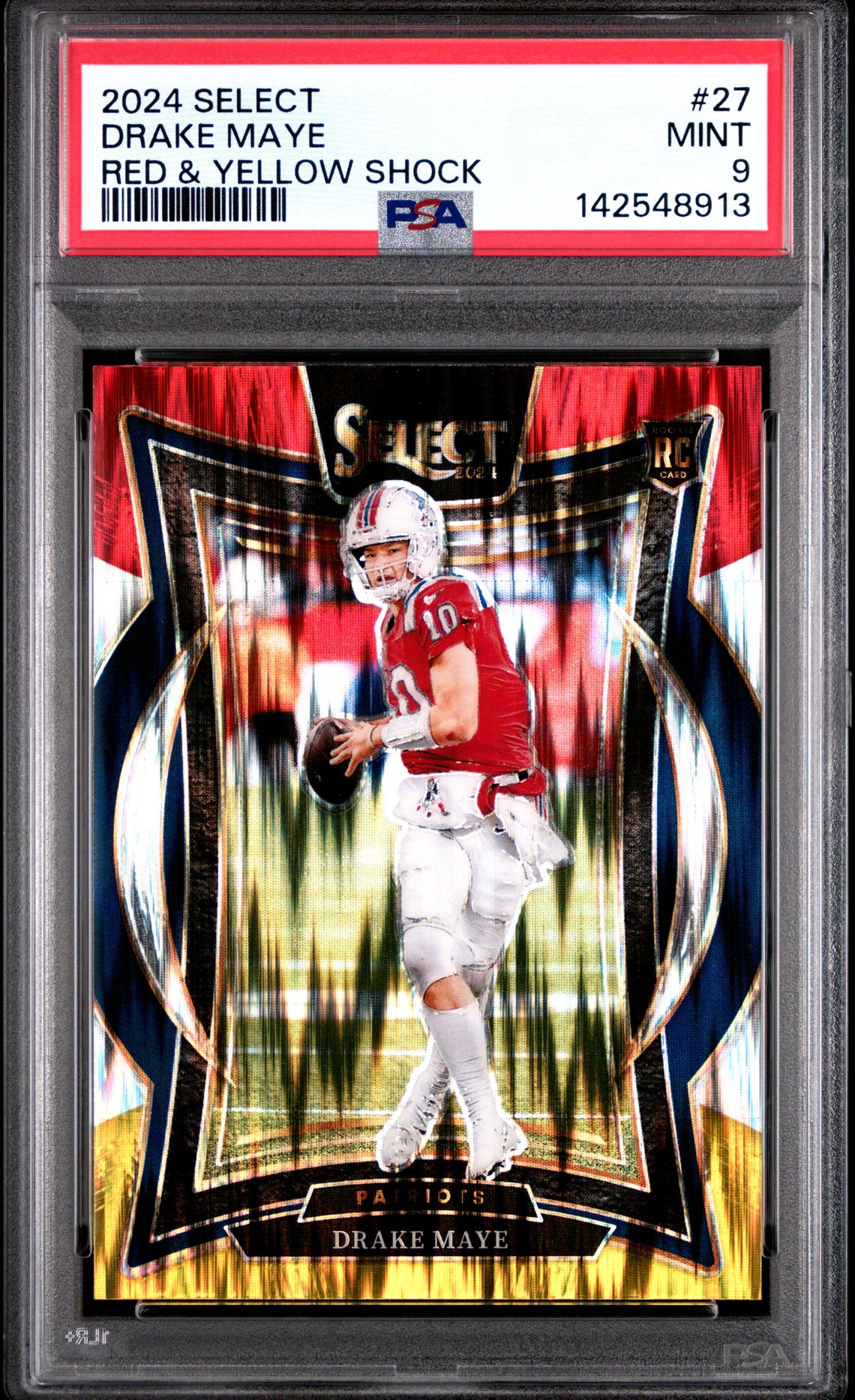 2024 Panini Select Drake Maye #27 (Red & Yellow Shock) Mint 9 front