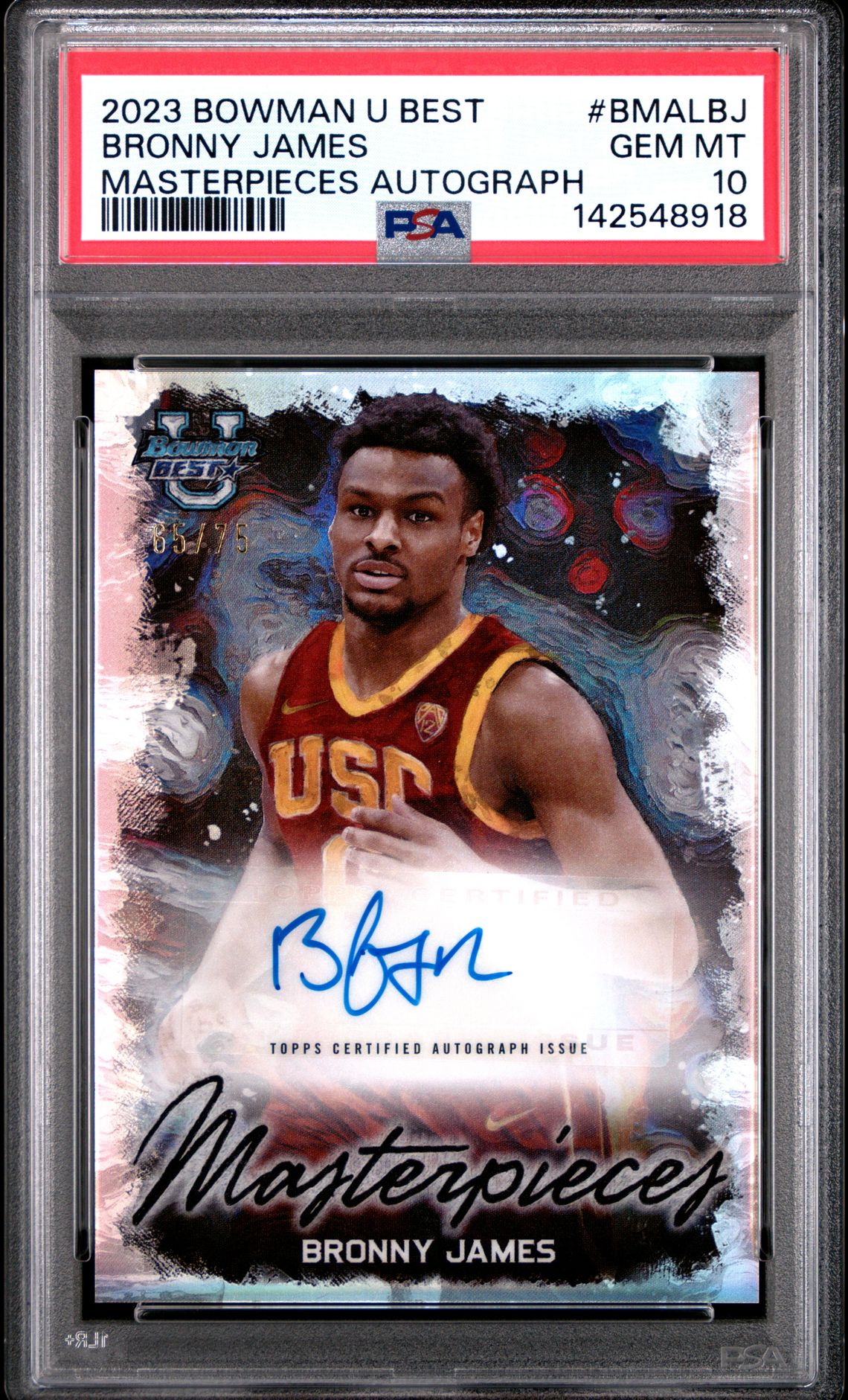 2023 Bowman University Best Bowman Masterpieces Autographs Bronny James #Bmalbj Gem Mt 10 front