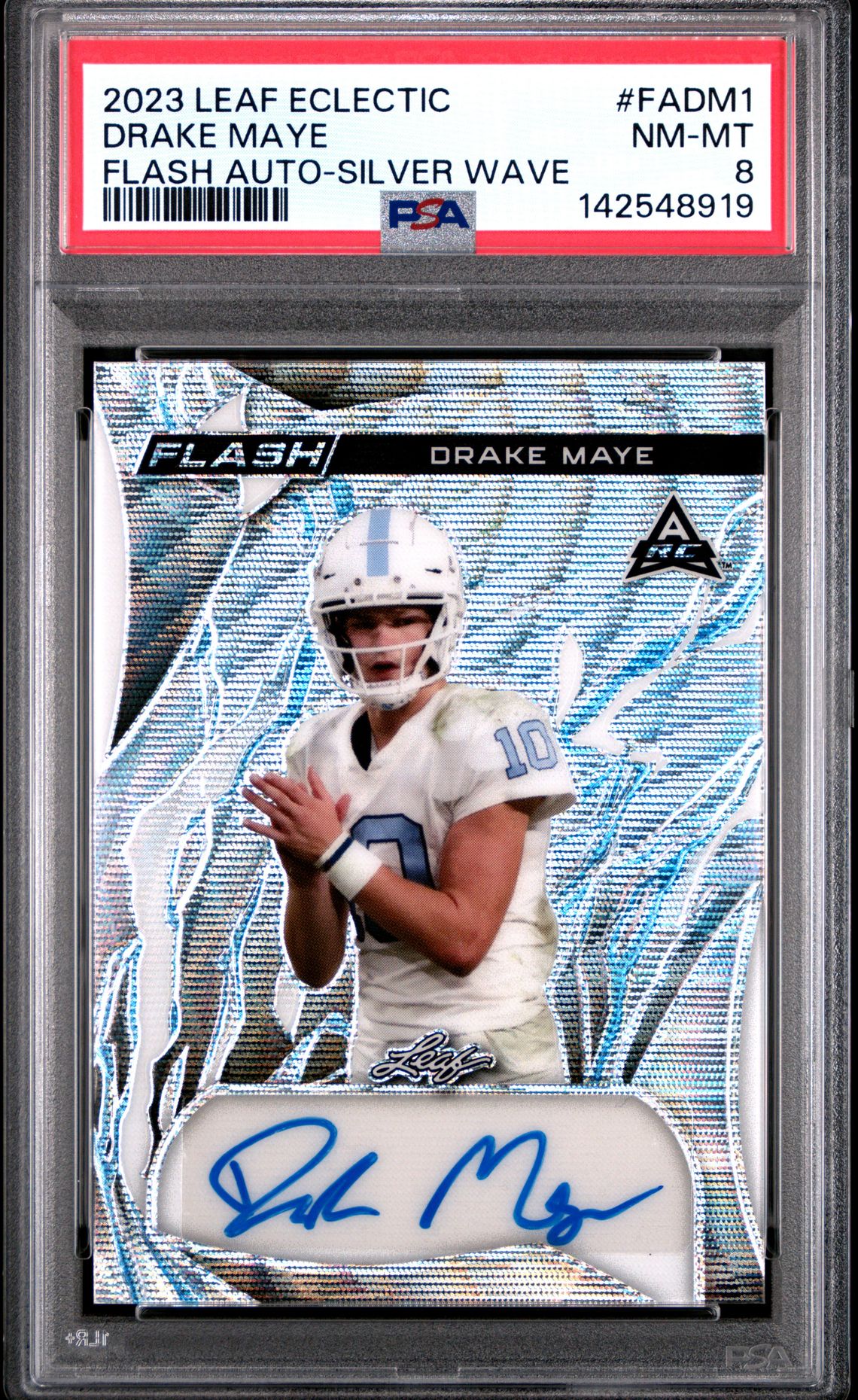 2023 Leaf Eclectic Flash Autographs Drake Maye #Fadm1 (Flash Auto-Silver Wave) Nm-Mt 8 front