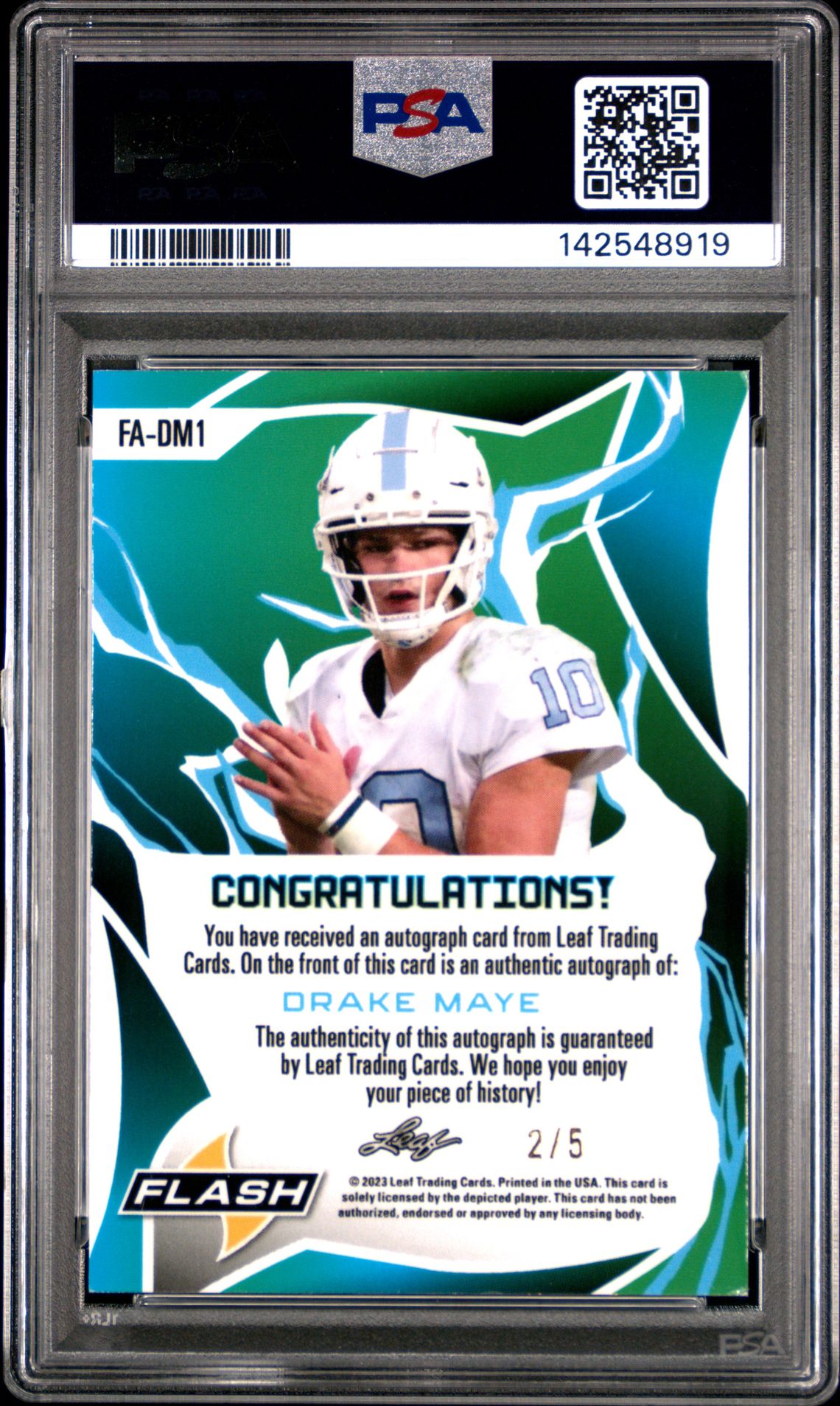 2023 Leaf Eclectic Flash Autographs Drake Maye #Fadm1 (Flash Auto-Silver Wave) Nm-Mt 8 back