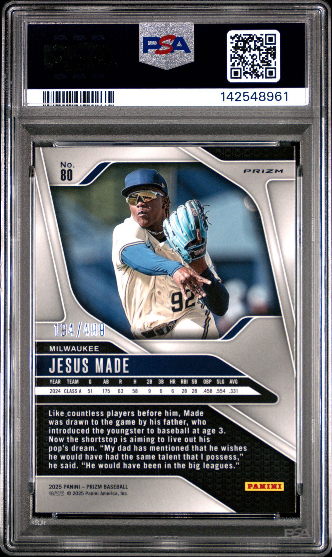 2025 Panini Prizm Jesus Made #80 (Pulsar) Gem Mt 10 back
