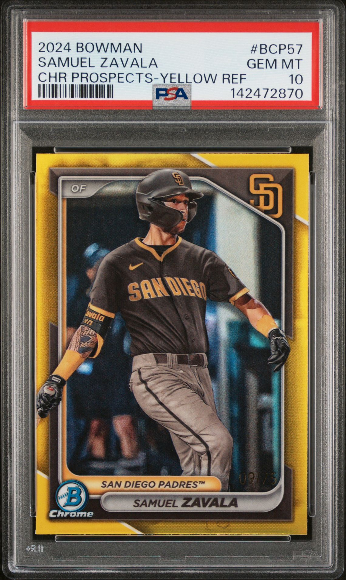 2024 Bowman BOWMAN CHROME PROSPECTS CHR PROSPECTS-YELLOW REF #BCP57 Samuel Zavala front