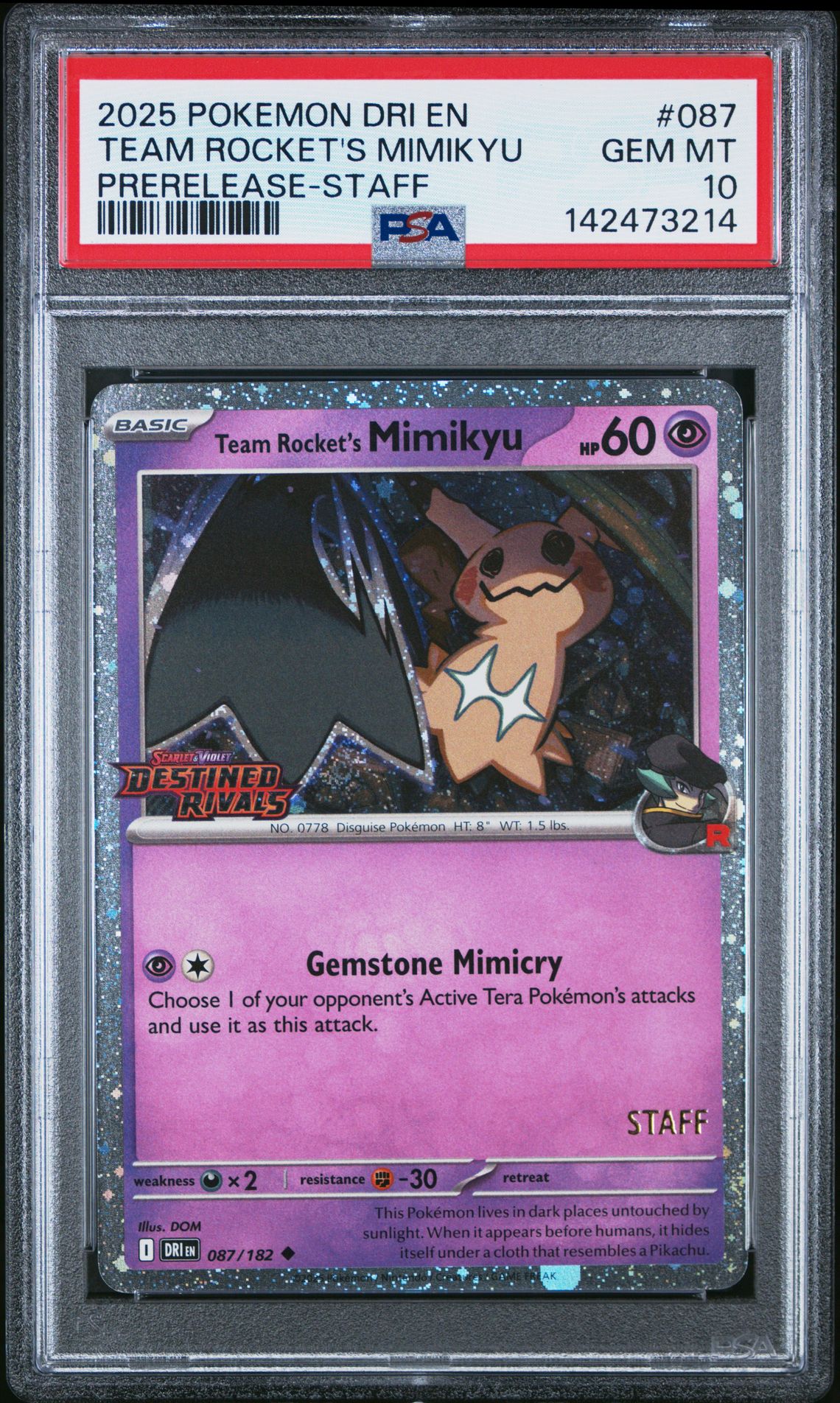 2025 Pokemon POKEMON DRI EN-DESTINED RIVALS PRERELEASE-STAFF #087 Team Rocket's Mimikyu front