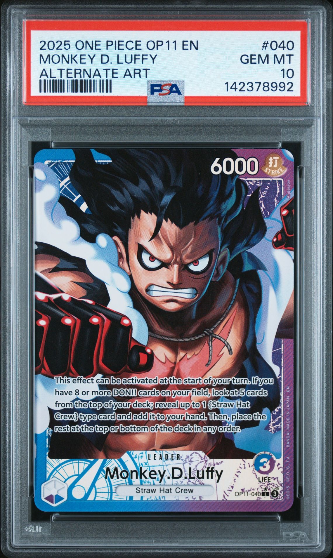 2025 One Piece Op11-A Fist Of Divine Speed Monkey D. Luffy #040 (Alternate Art) Gem Mt 10 front