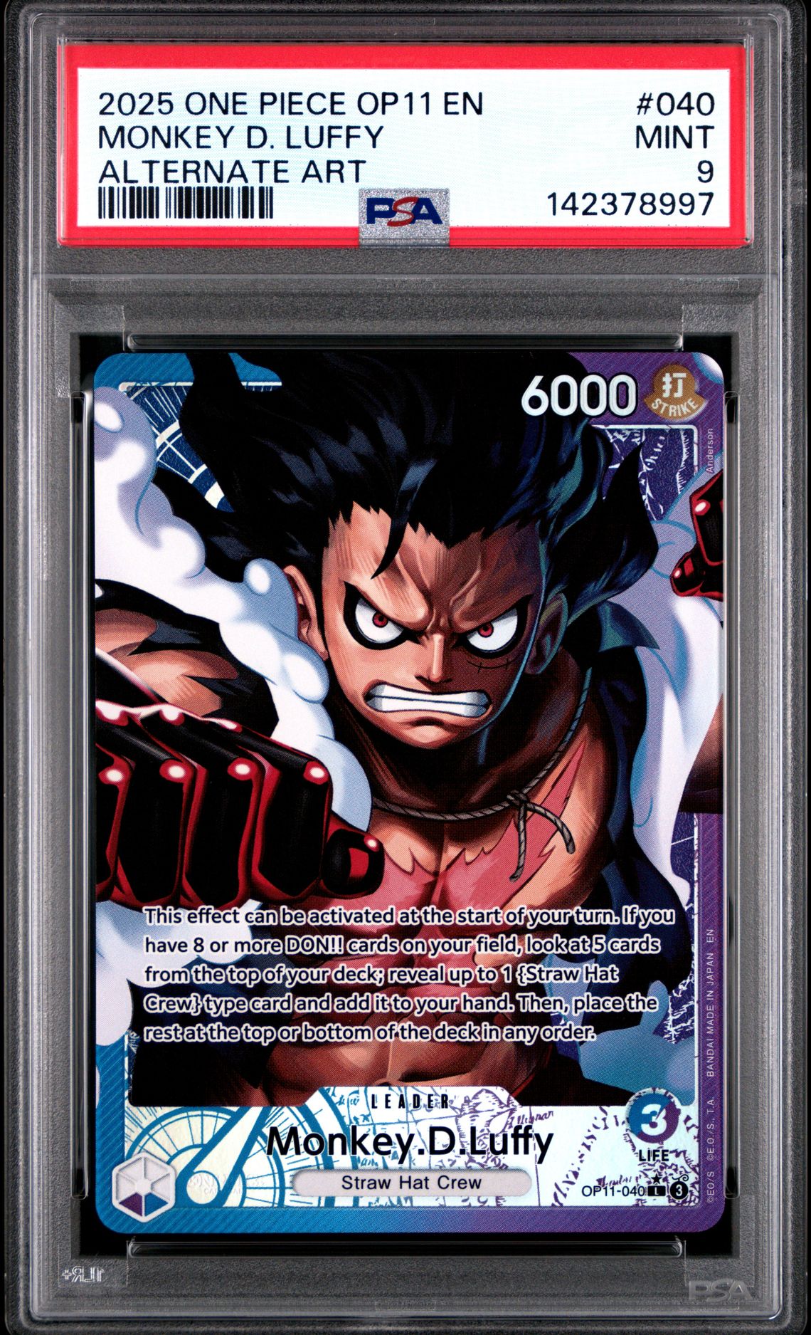 2025 One Piece Op11-A Fist Of Divine Speed Monkey D. Luffy #040 (Alternate Art) Mint 9 front