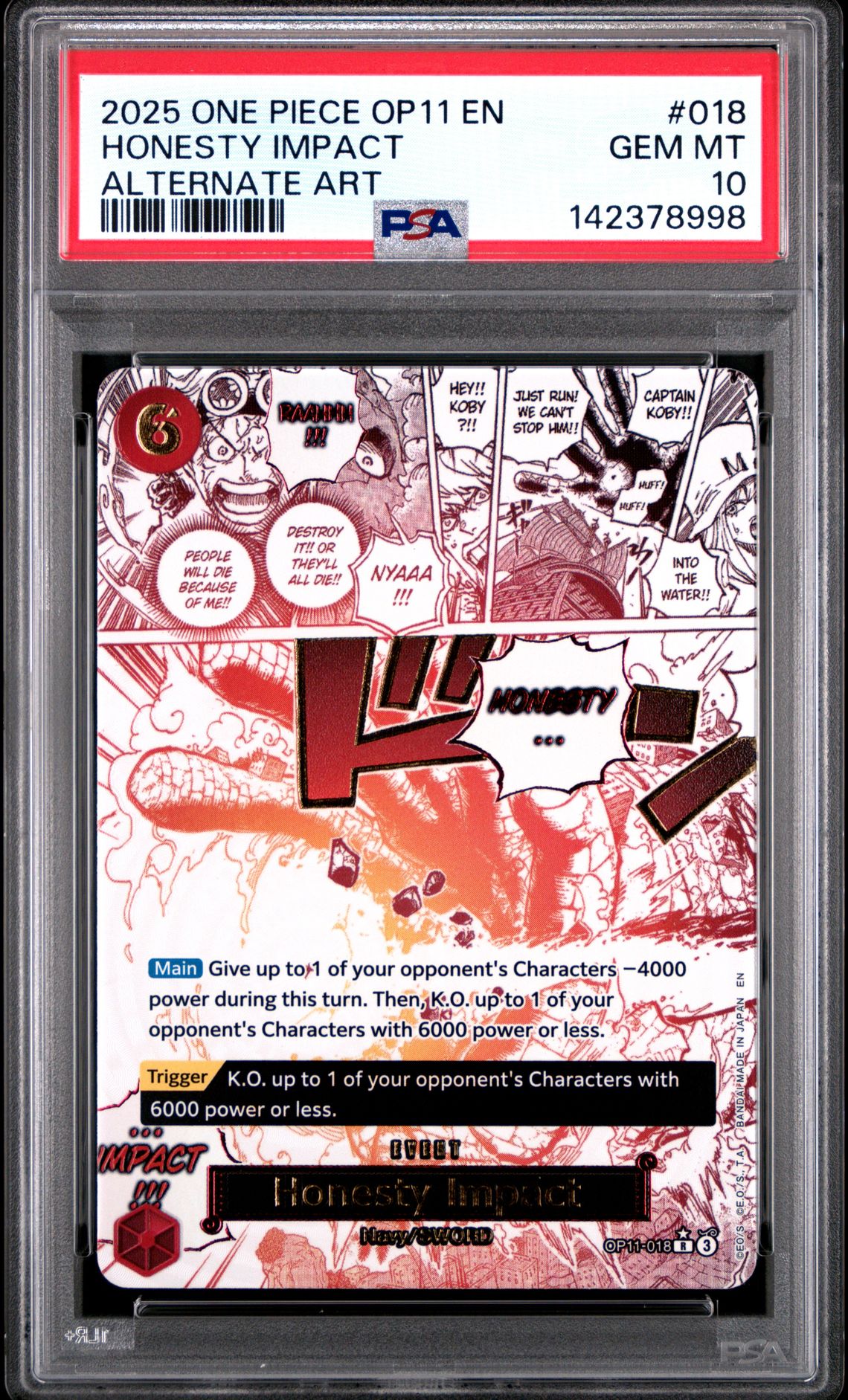 2025 One Piece Op11-A Fist Of Divine Speed Honesty Impact #018 (Alternate Art) Gem Mt 10 front