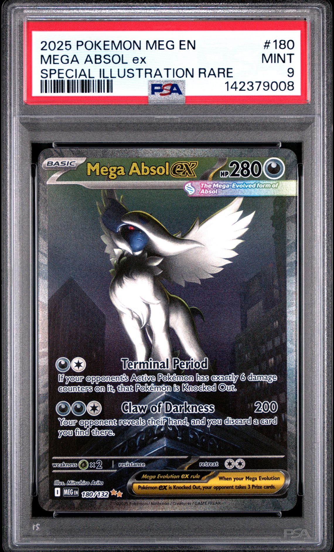 2025 Pokemon Meg En-Mega Evolution Mega Absol Ex #180 (Special Illustration Rare) Mint 9 front