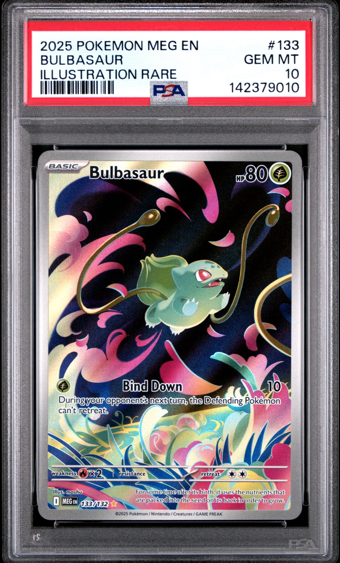 2025 POKEMON MEG EN-MEGA EVOLUTION BULBASAUR ILLUSTRATION RARE 133 GEM MT 10 front