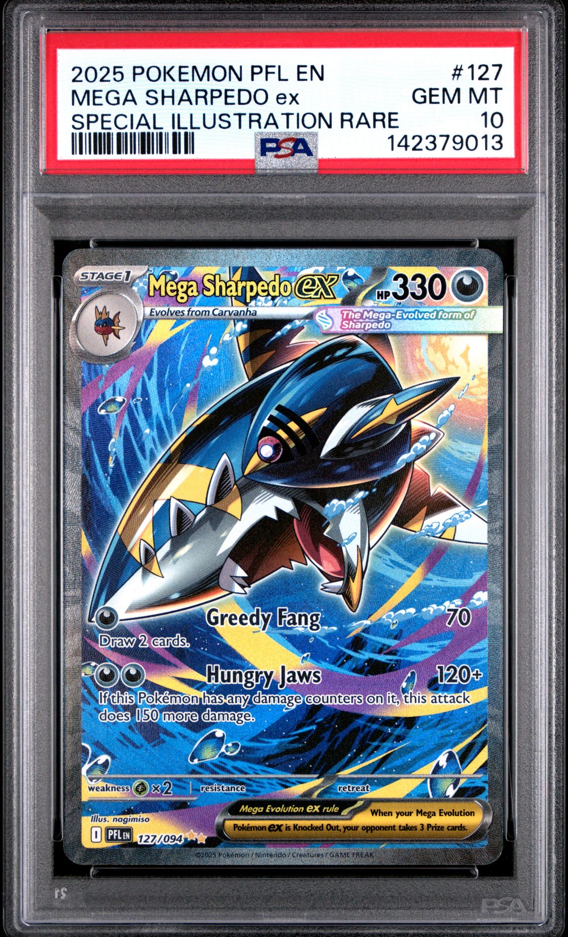 2025 Pokemon Pfl En-Phantasmal Flames Mega Sharpedo Ex #127 (Special Illustration Rare) Gem Mt 10 front
