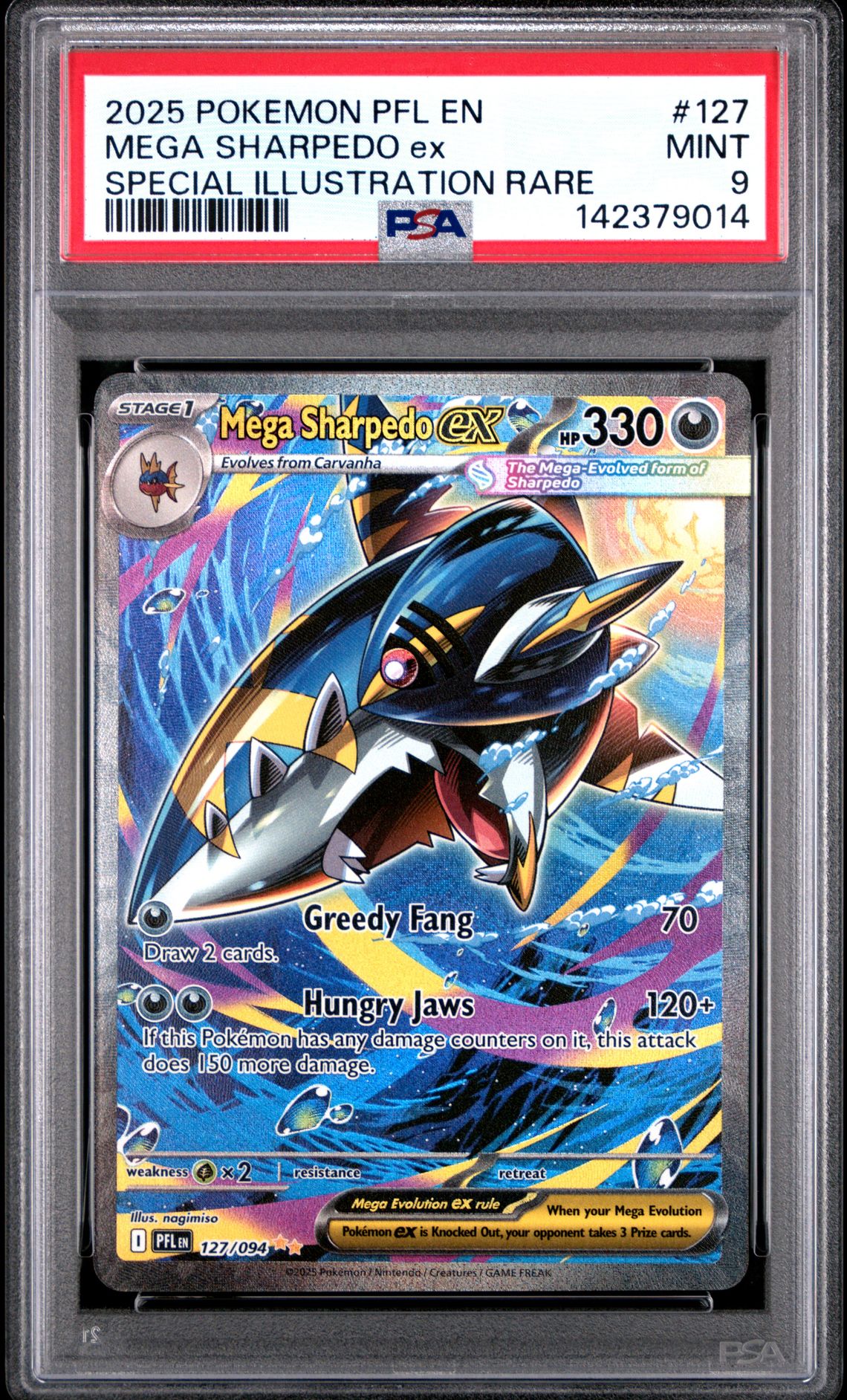 2025 Pokemon Pfl En-Phantasmal Flames Mega Sharpedo Ex #127 (Special Illustration Rare) Mint 9 front