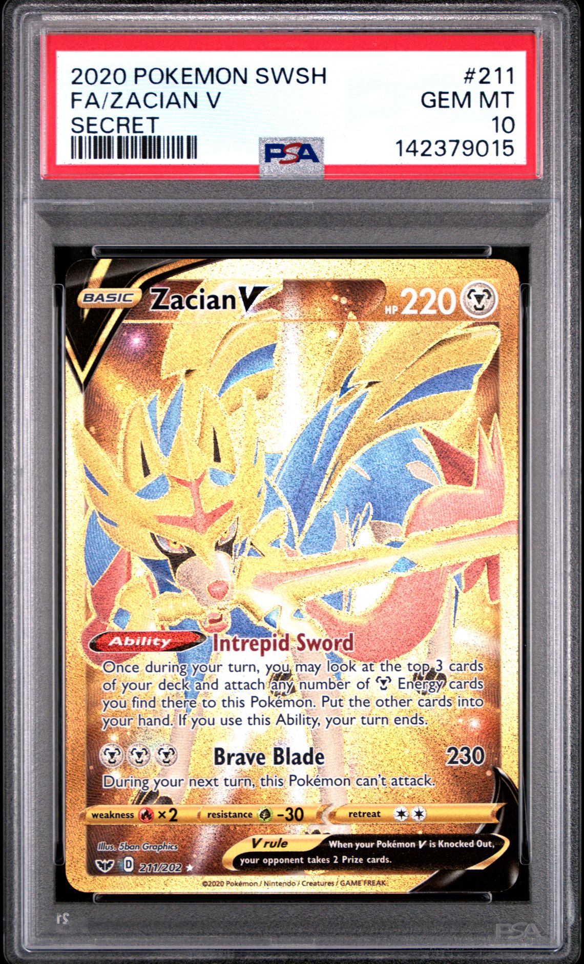 2020 Pokemon Sword & Shield Fa/Zacian V #211 (Secret) Gem Mt 10 front