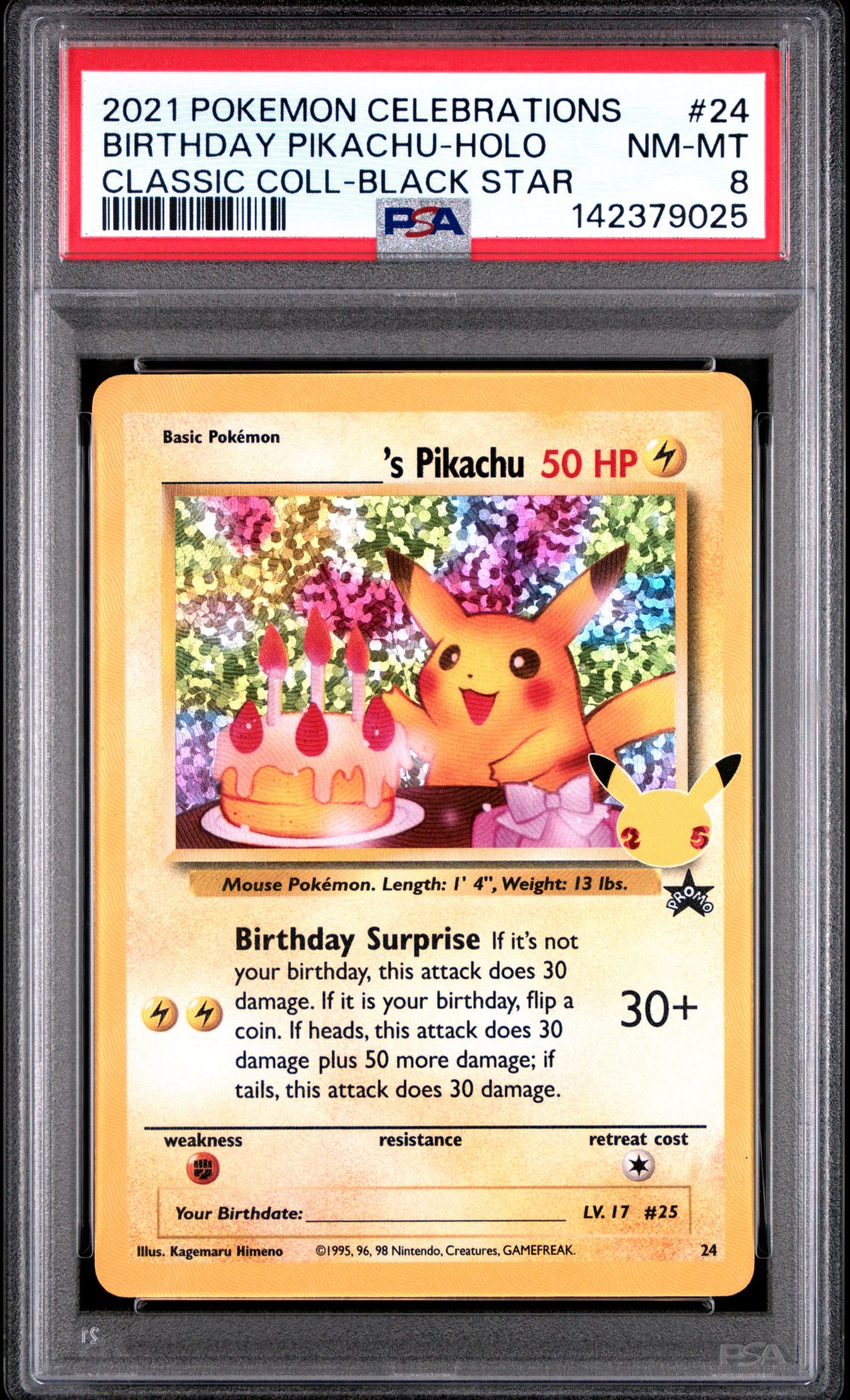 2021 Pokemon Celebrations Classic Collection Birthday Pikachu-Holo #24 (Classic Coll-Black Star) Nm-Mt 8 front