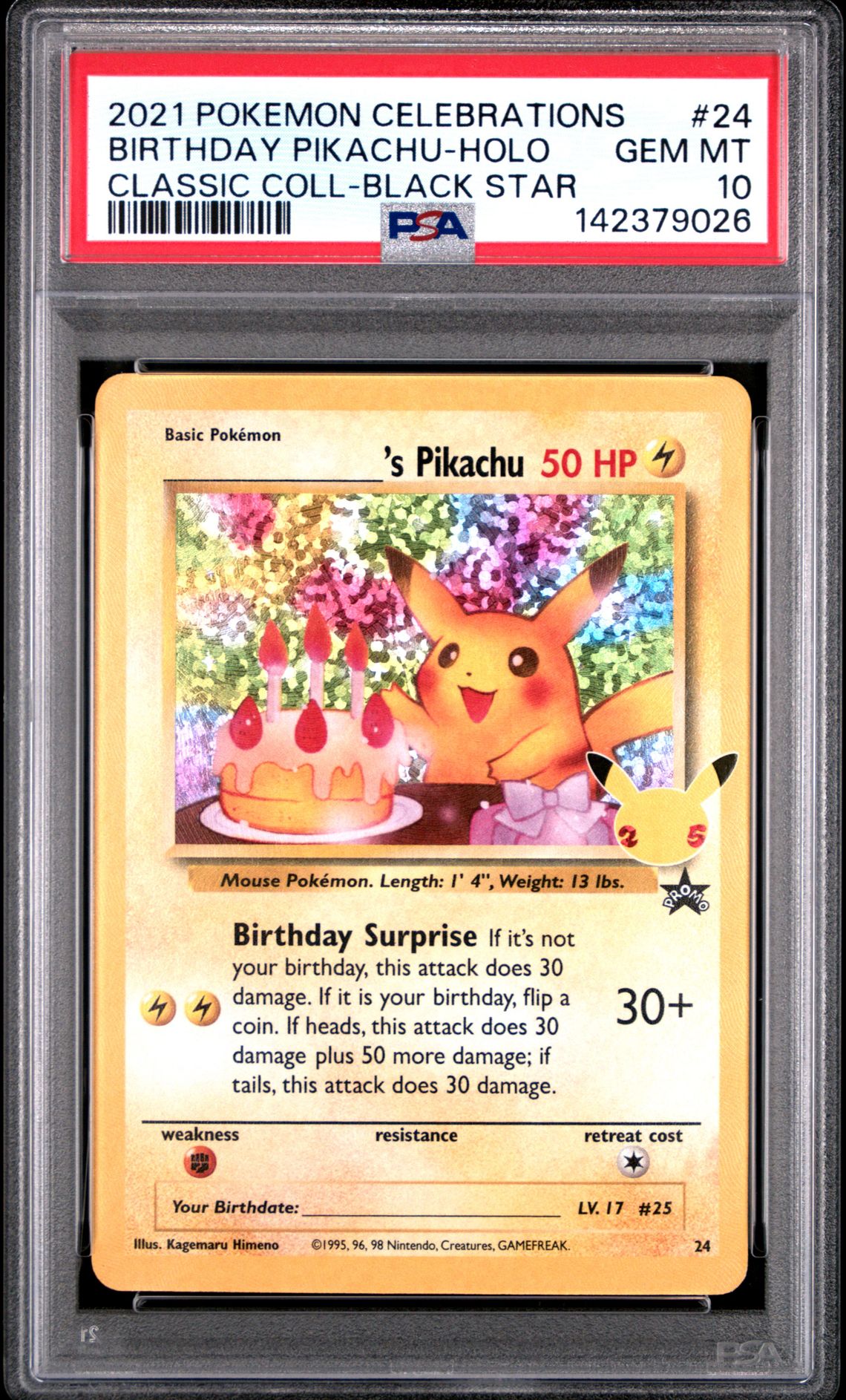 2021 Pokemon Celebrations Classic Collection Birthday Pikachu-Holo #24 (Classic Coll-Black Star) Gem Mt 10 front
