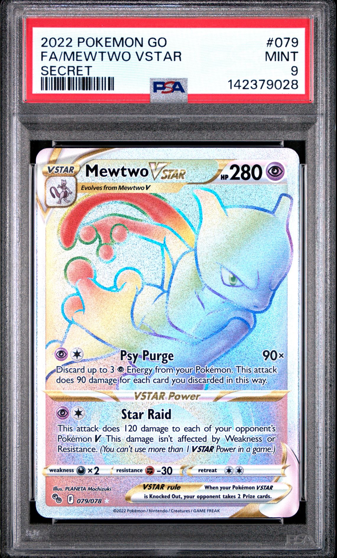 2022 Pokemon Go Fa/Mewtwo Vstar #079 (Secret) Mint 9 front