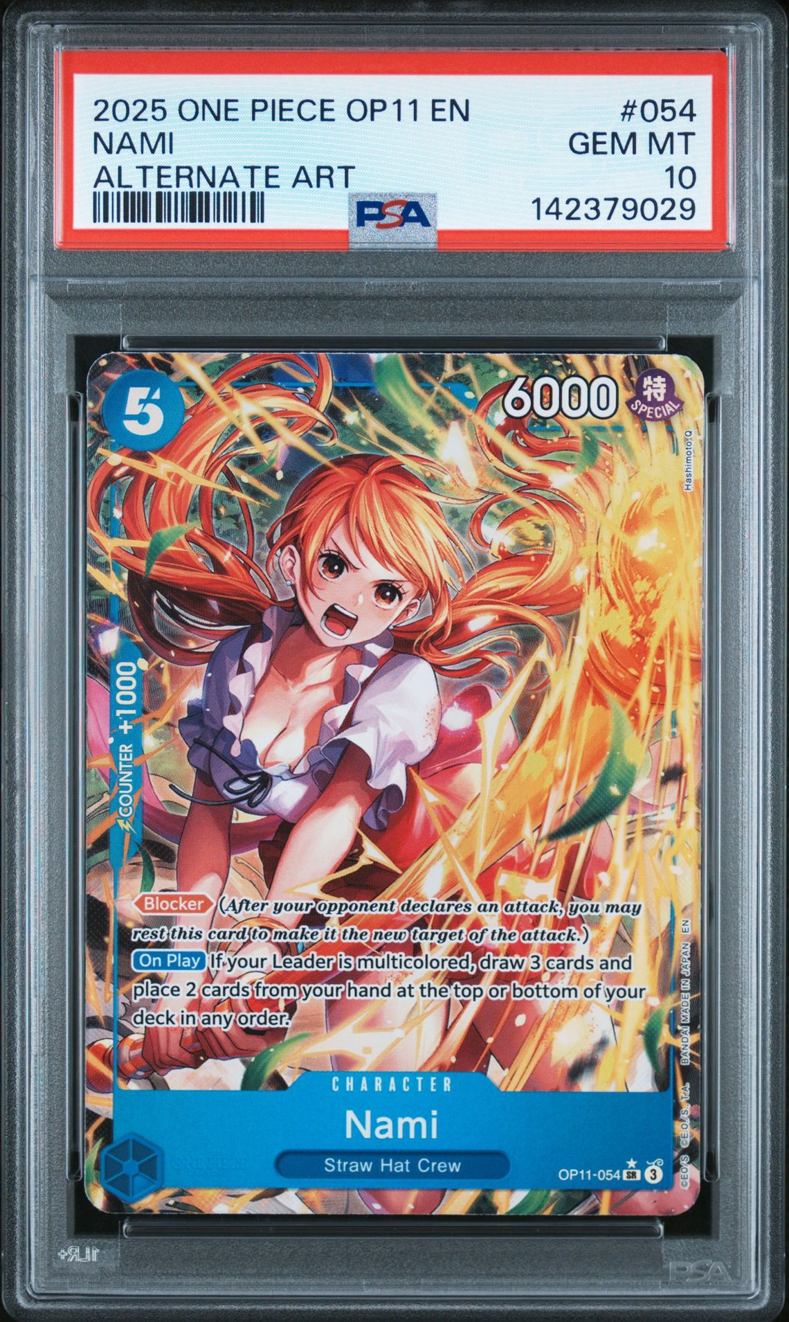 2025 One Piece Op11-A Fist Of Divine Speed Nami #054 (Alternate Art) Gem Mt 10 front