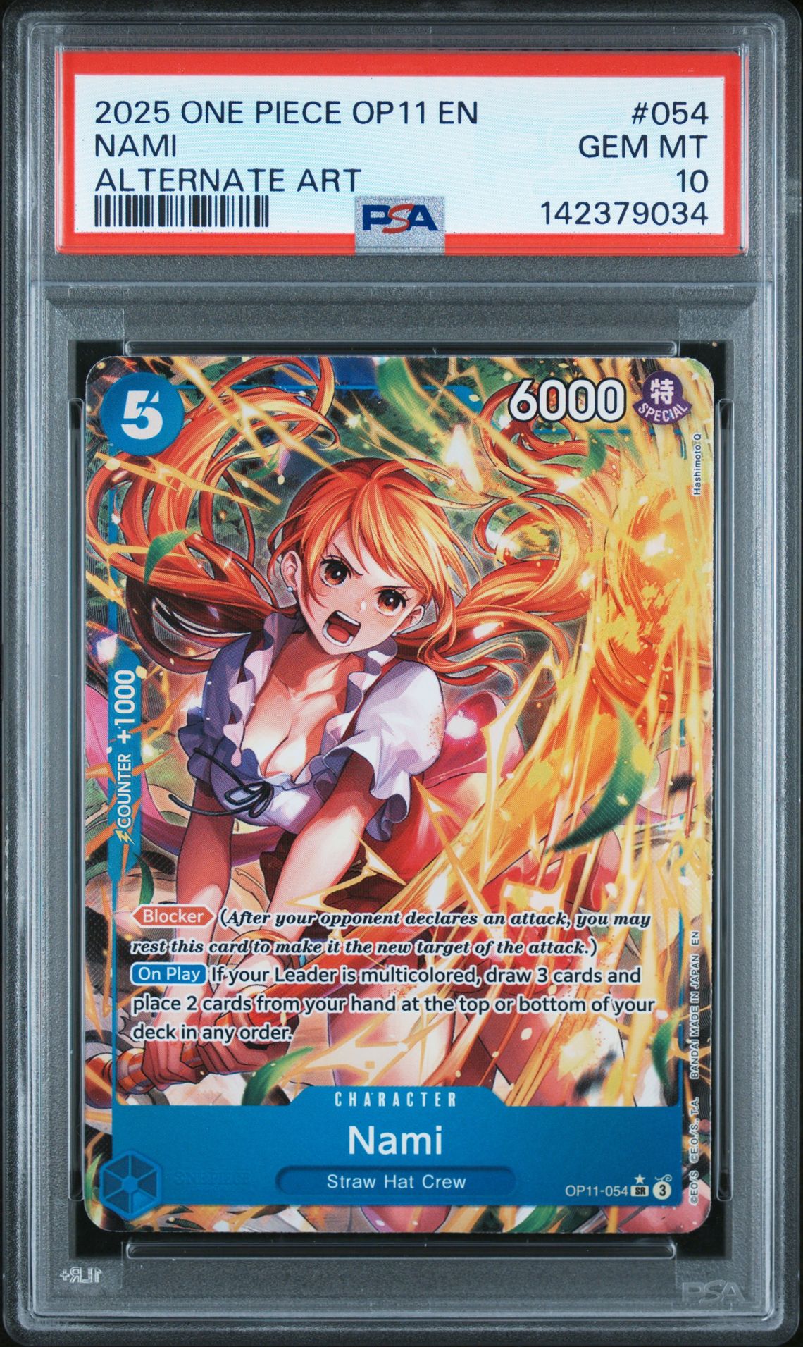 2025 One Piece Op11-A Fist Of Divine Speed Nami #054 (Alternate Art) Gem Mt 10 front