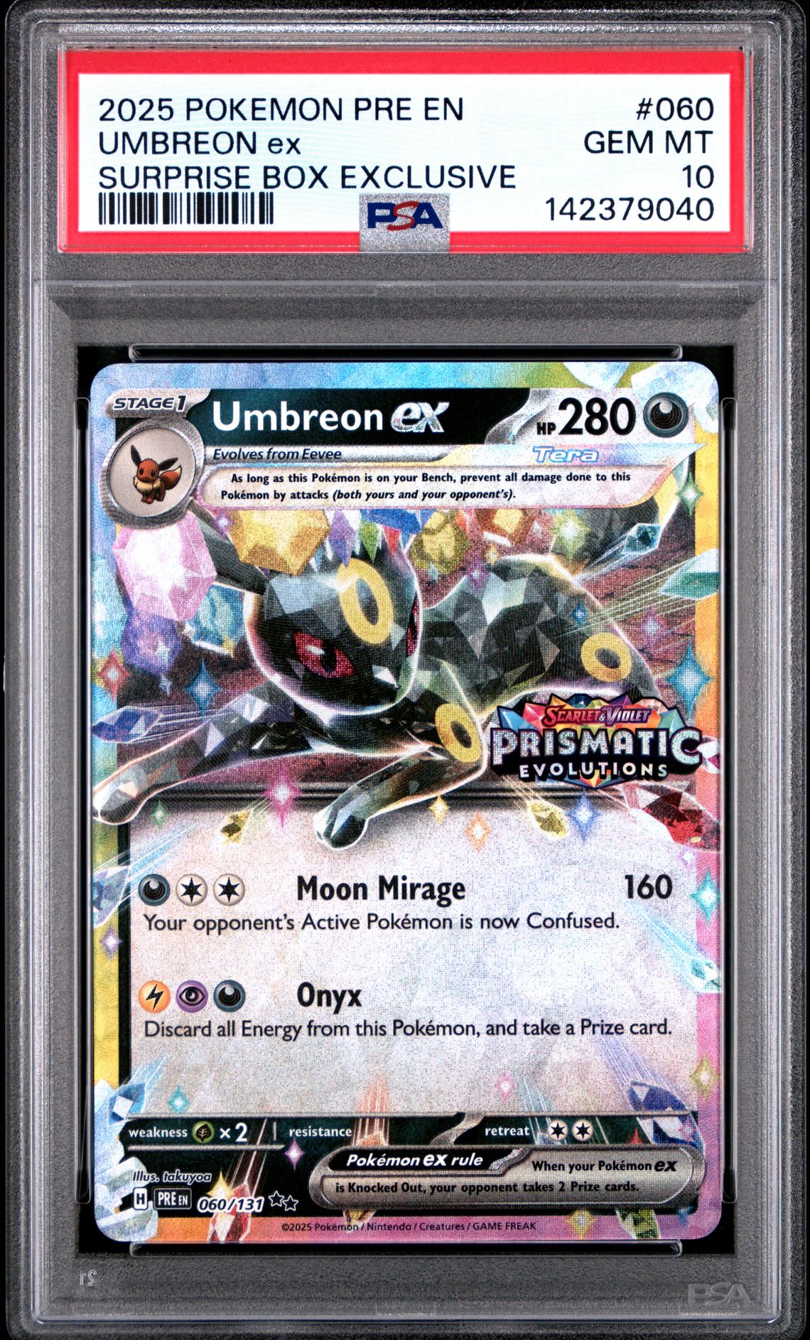 2025 Pokemon Pre En-Prismatic Evolutions Umbreon Ex #060 (Surprise Box Exclusive) Gem Mt 10 front