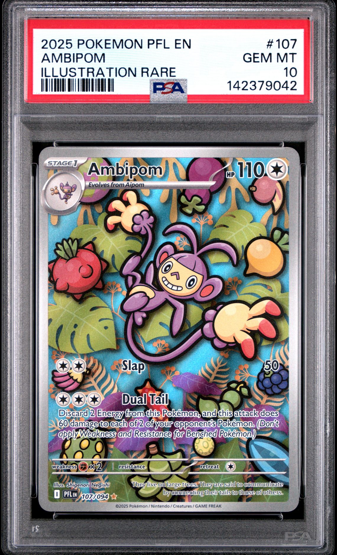 2025 Pokemon Pfl En-Phantasmal Flames Ambipom #107 (Illustration Rare) Gem Mt 10 front