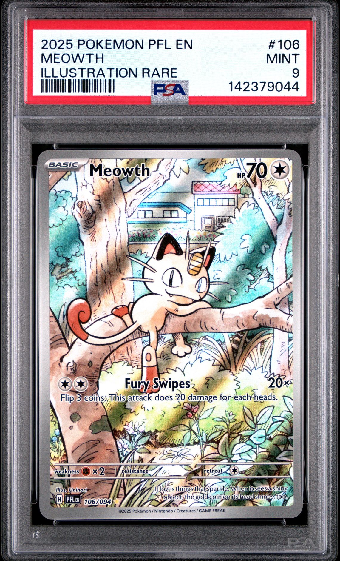 2025 Pokemon Pfl En-Phantasmal Flames Meowth #106 (Illustration Rare) Mint 9 front