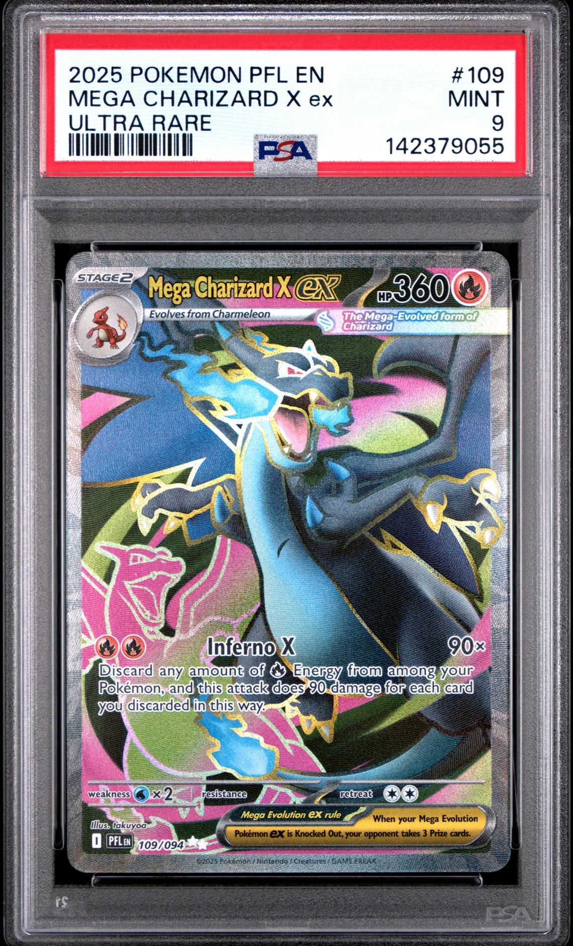 2025 Pokemon Pfl En-Phantasmal Flames Mega Charizard X Ex #109 (Ultra Rare) Mint 9 front