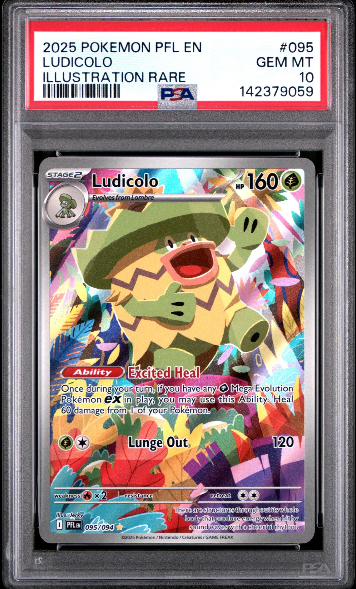 2025 Pokemon Pfl En-Phantasmal Flames Ludicolo #095 (Illustration Rare) Gem Mt 10 front