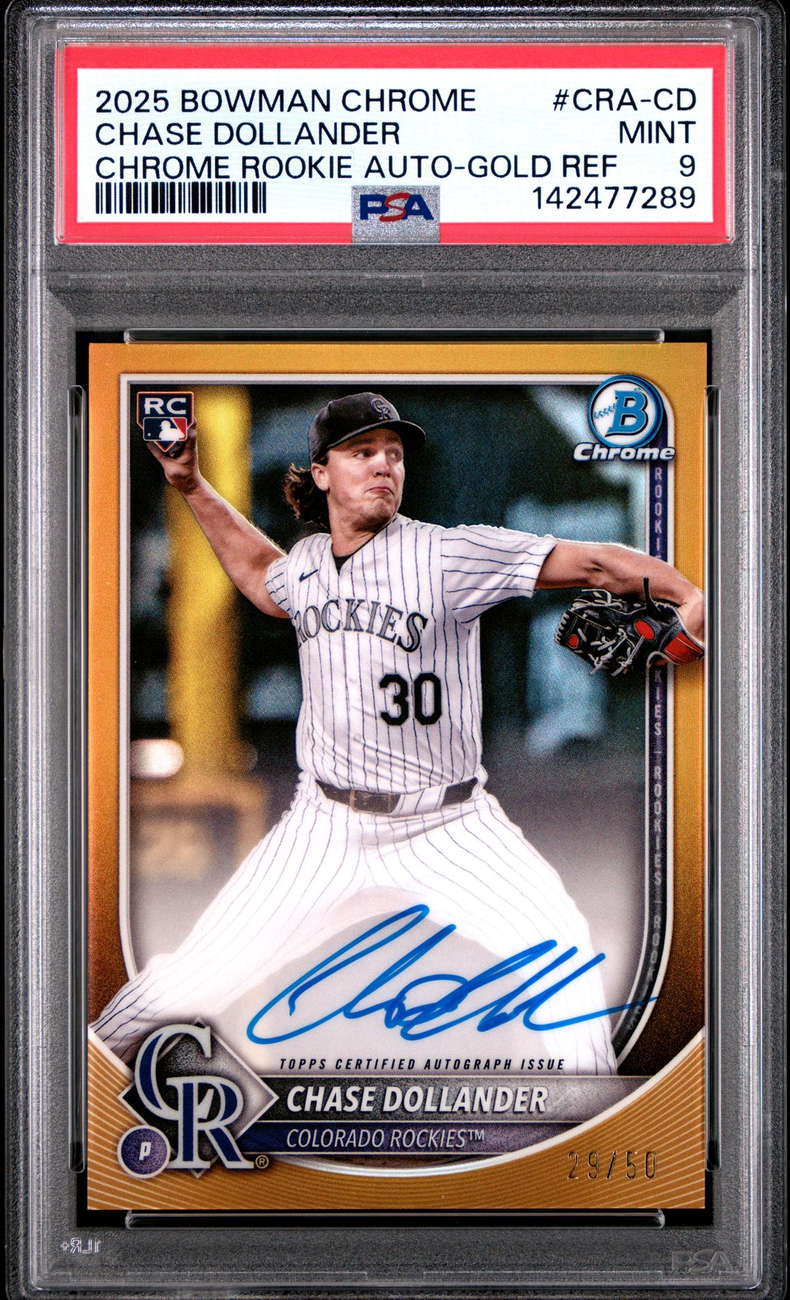 2025 Bowman BOWMAN CHROME CHROME ROOKIE AUTOGRAPHS GOLD REF #CRA-CD Chase Dollander front