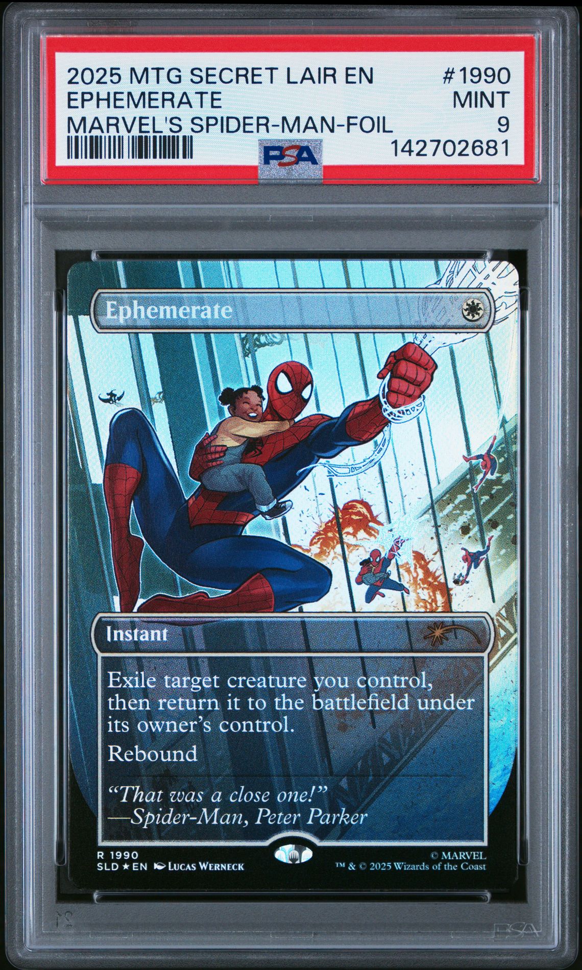2025 MTG MAGIC THE GATHERING SECRET LAIR DROP MARVEL'S SPIDER-MAN-FOIL #1990 Ephemerate front