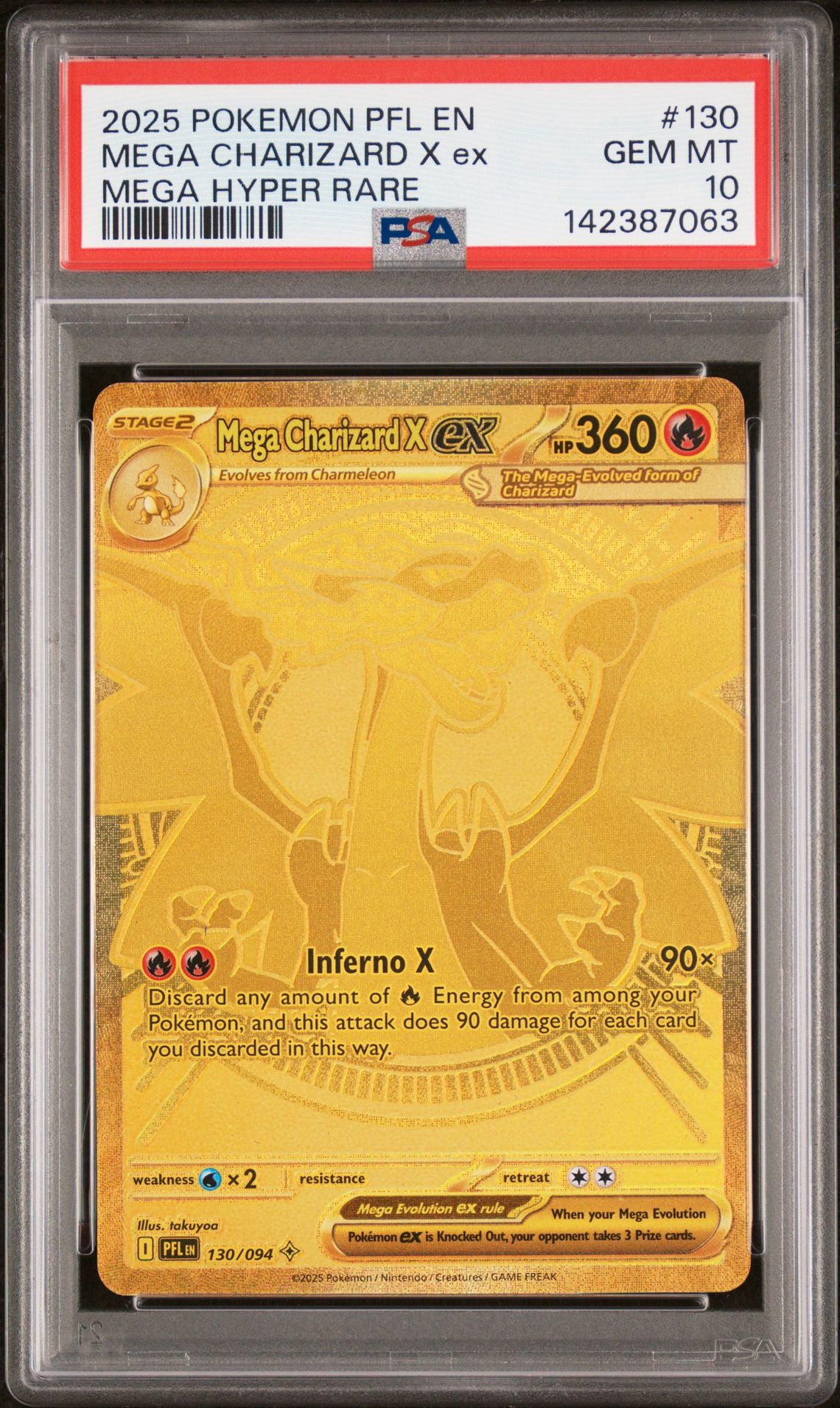 2025 Pokemon Pfl En-Phantasmal Flames Mega Charizard X Ex #130 (Mega Hyper Rare) Gem Mt 10 front
