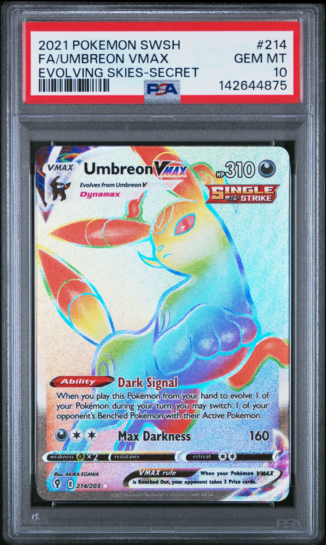 2021 Pokemon POKEMON SWORD & SHIELD EVOLVING SKIES SECRET #214 Fa/Umbreon Vmax front