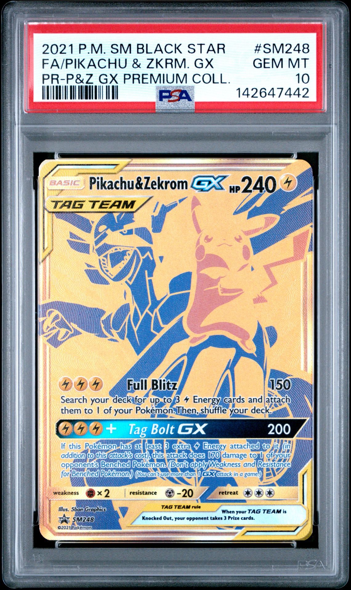 2021 Pokemon POKEMON SM BLACK STAR PROMO PR-P&Z GX PREMIUM COLL. #SM248 Fa/Pikachu & Zkrm. Gx front