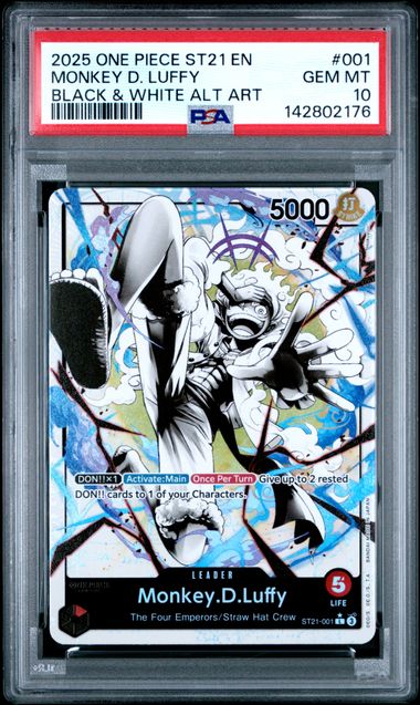 2025 One Piece ONE PIECE STARTER DECK ST21-EX GEAR 5 BLACK & WHITE ALT ART #001 Monkey D. Luffy front