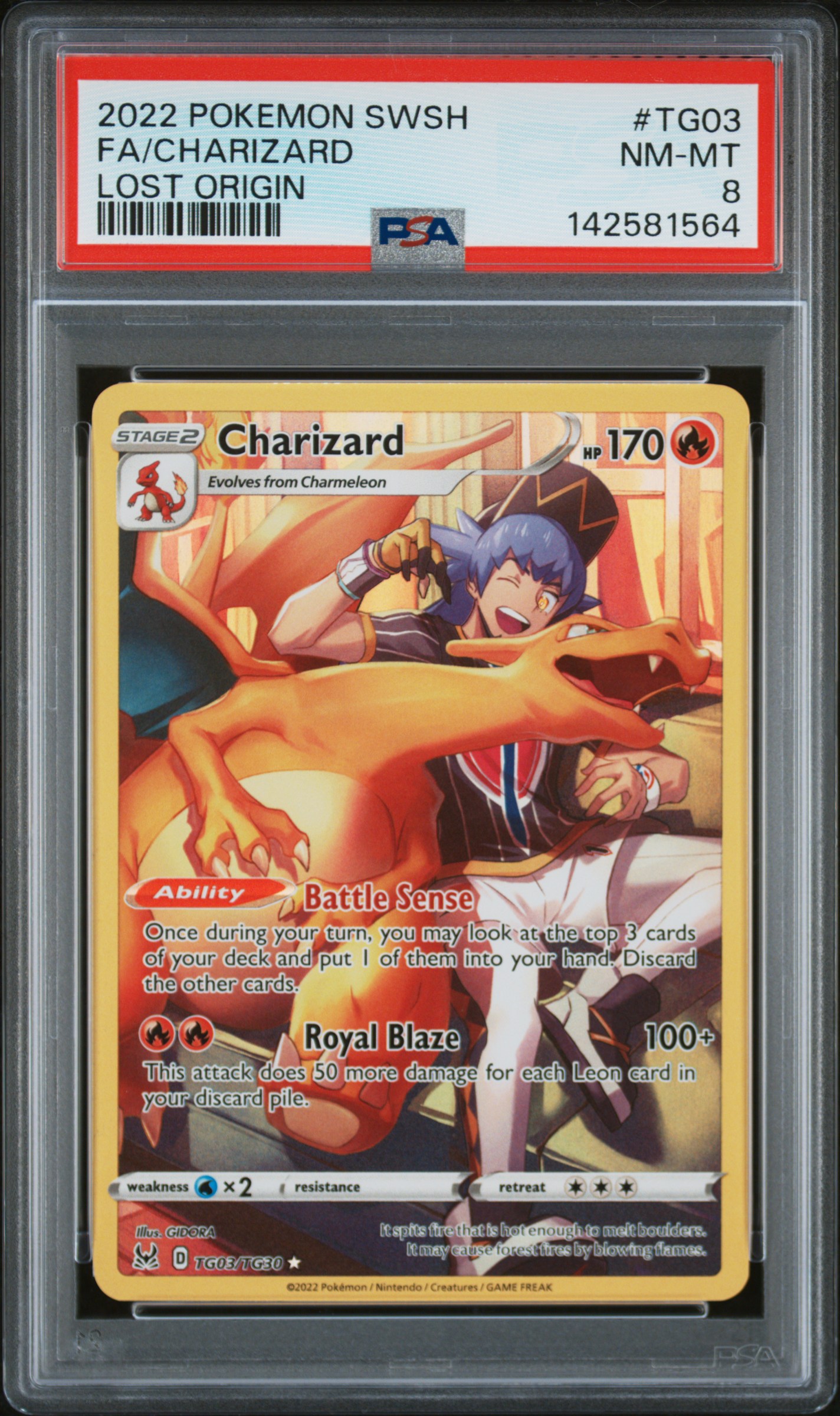 2022 #TG03 Full Art/Charizard PSA 8 Sword & Shield Lost Origin