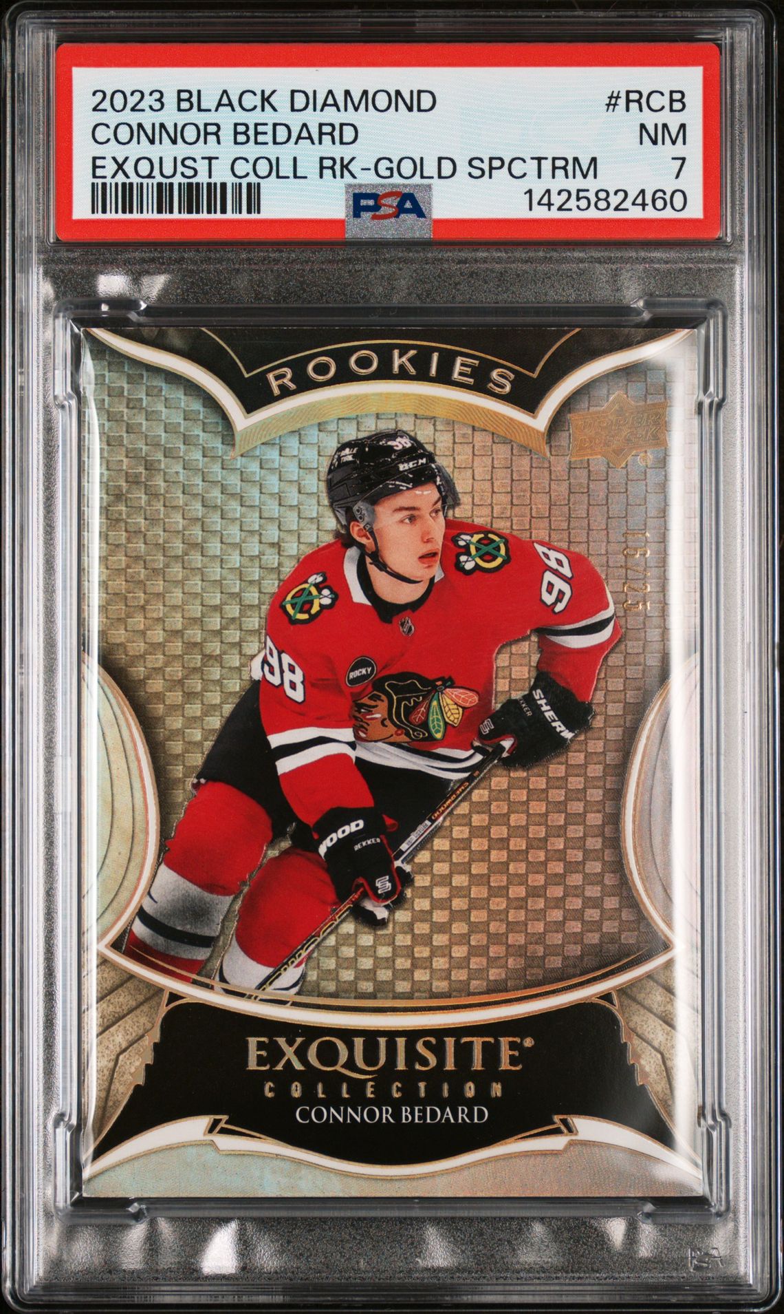 2023 Upper Deck UPPER DECK BLACK DIAMOND EXQUISITE COLLECTION ROOKIES EXQUST COLL RK-GOLD SPCTRM #RCB Connor Bedard front