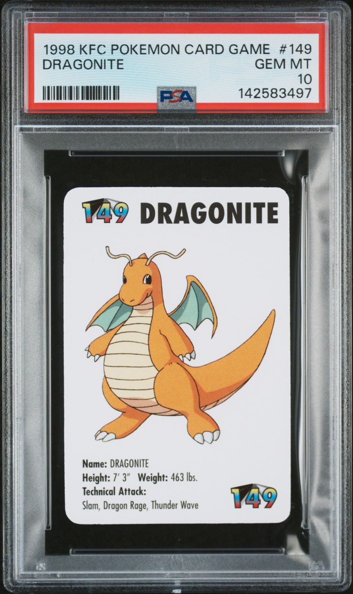 1998 Pokemon KFC POKEMON CARD GAME #149 Dragonite front