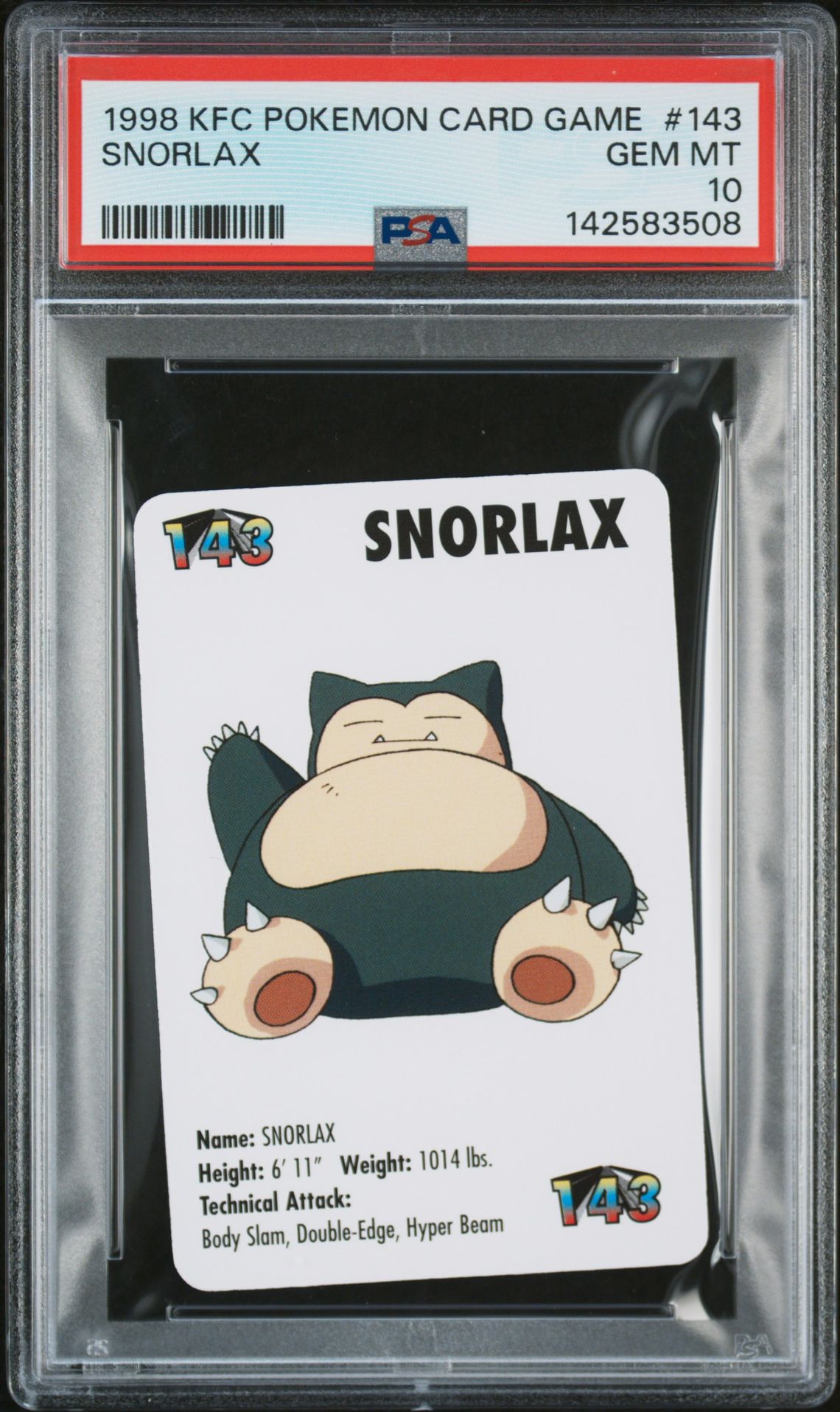 1998 Pokemon KFC POKEMON CARD GAME #143 Snorlax front