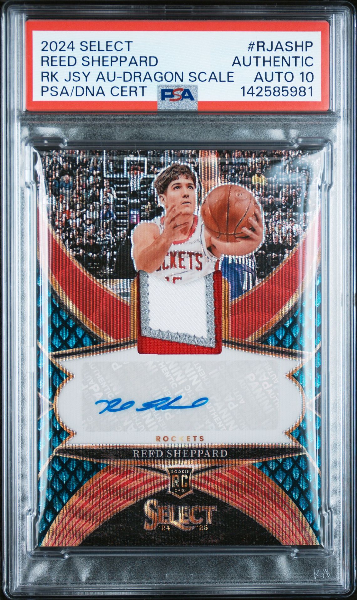 2024 Panini PANINI SELECT ROOKIE JERSEY AUTOGRAPHS RK JSY AU-DRAGON SCALE #RJASHP Reed Sheppard front