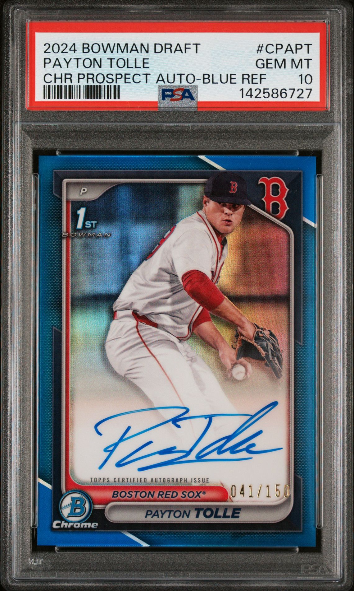 2024 Bowman Bowman Draft CHR PROSPECT AUTO-BLUE REF #CPAPT Payton Tolle front