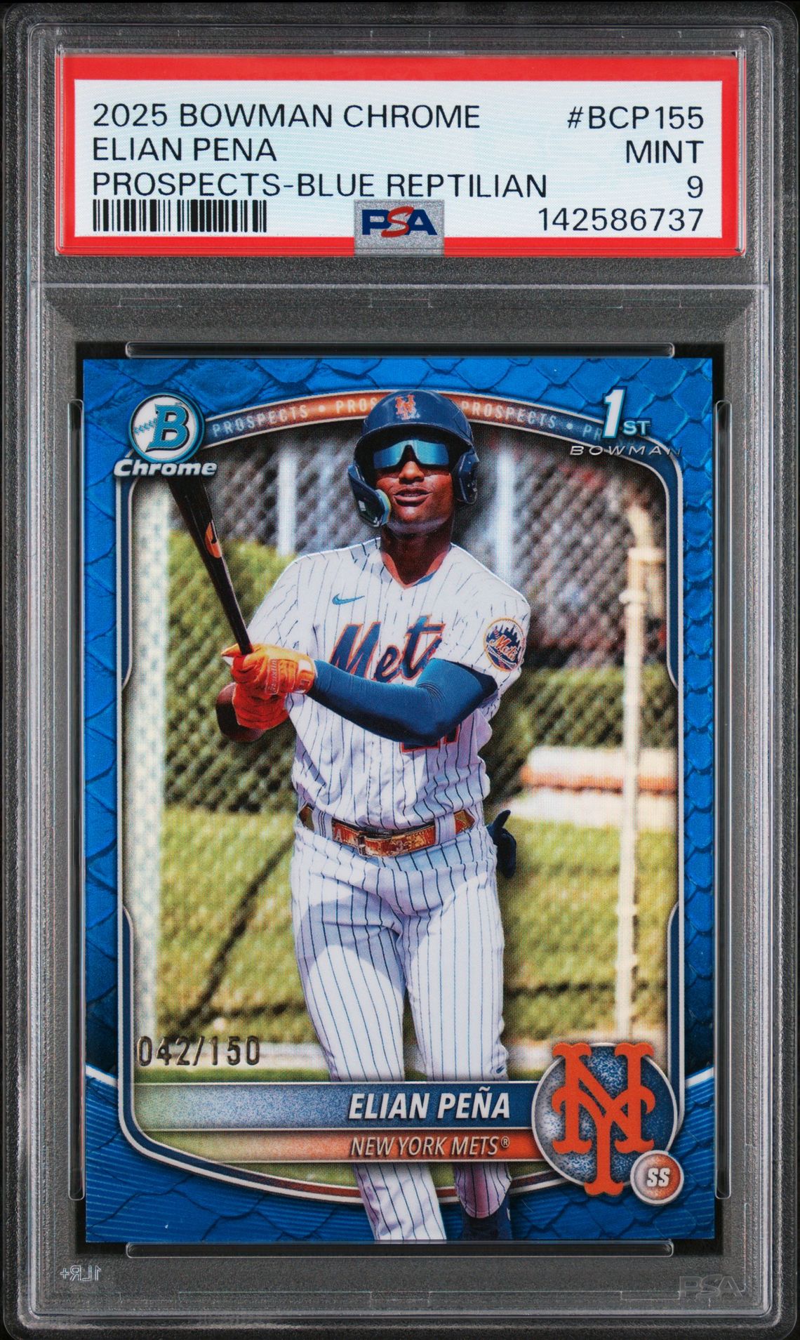 2025 Bowman Chrome BOWMAN CHROME PROSPECTS BLUE REPTILIAN #BCP155 Elian Pena front