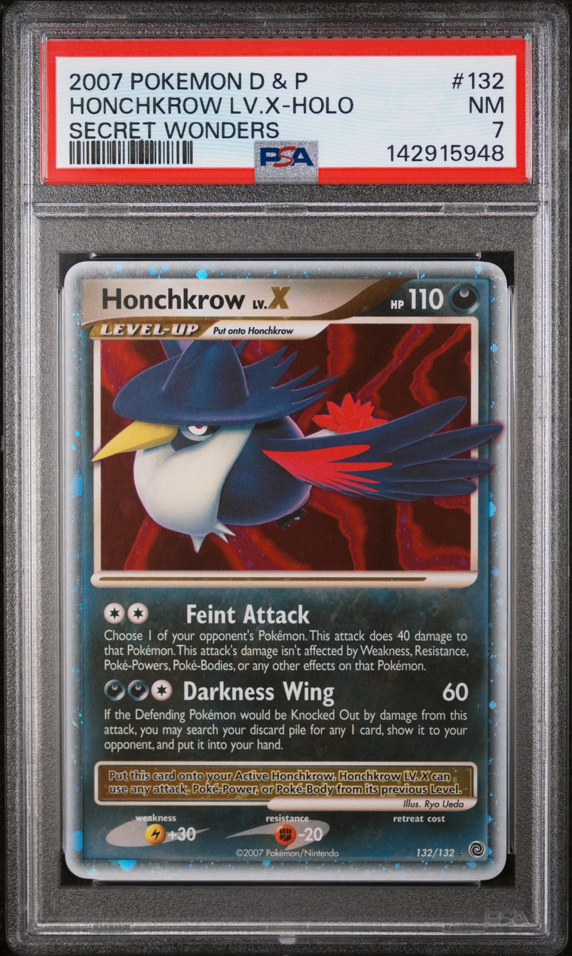 2007 Pokemon POKEMON DIAMOND & PEARL SECRET WONDERS #132 Honchkrow Lv.X-Holo front