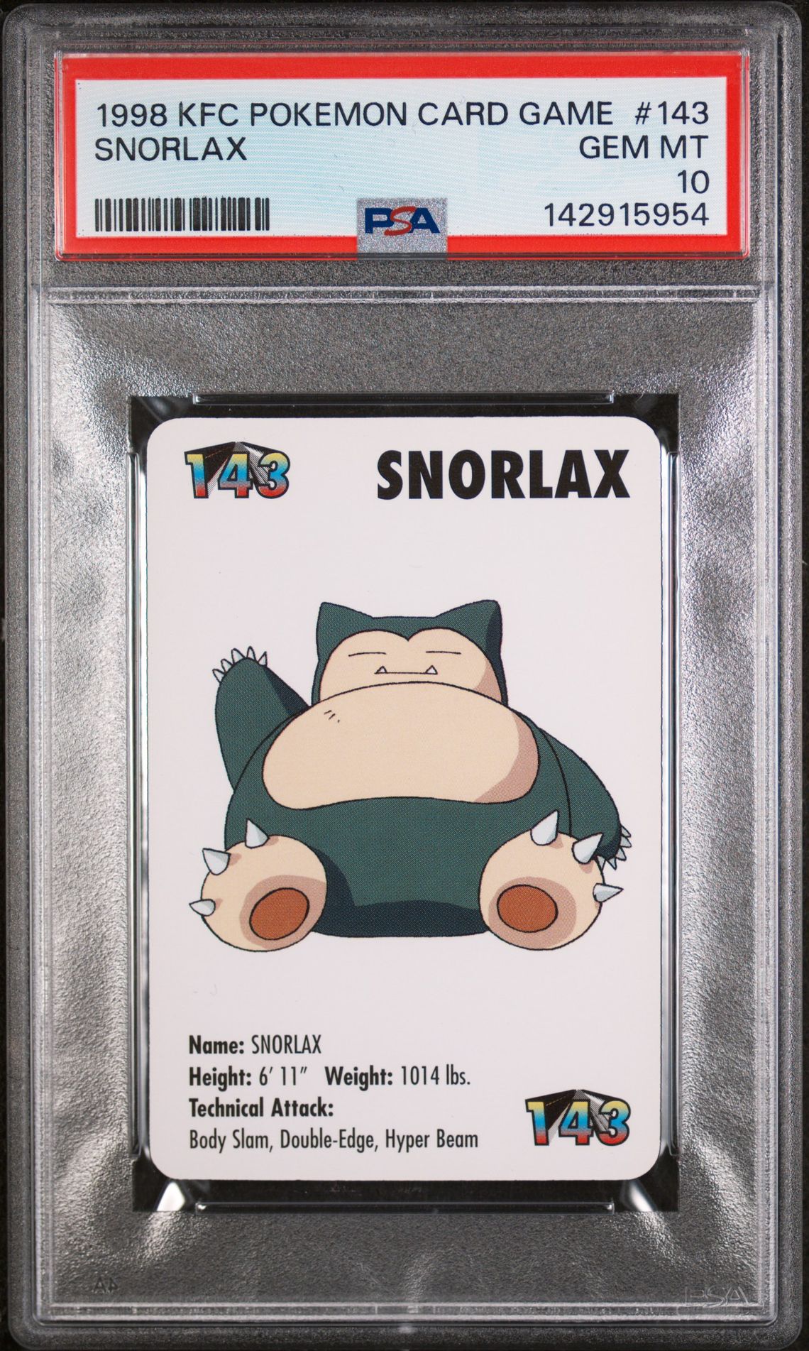 1998 Pokemon KFC POKEMON CARD GAME #143 Snorlax front