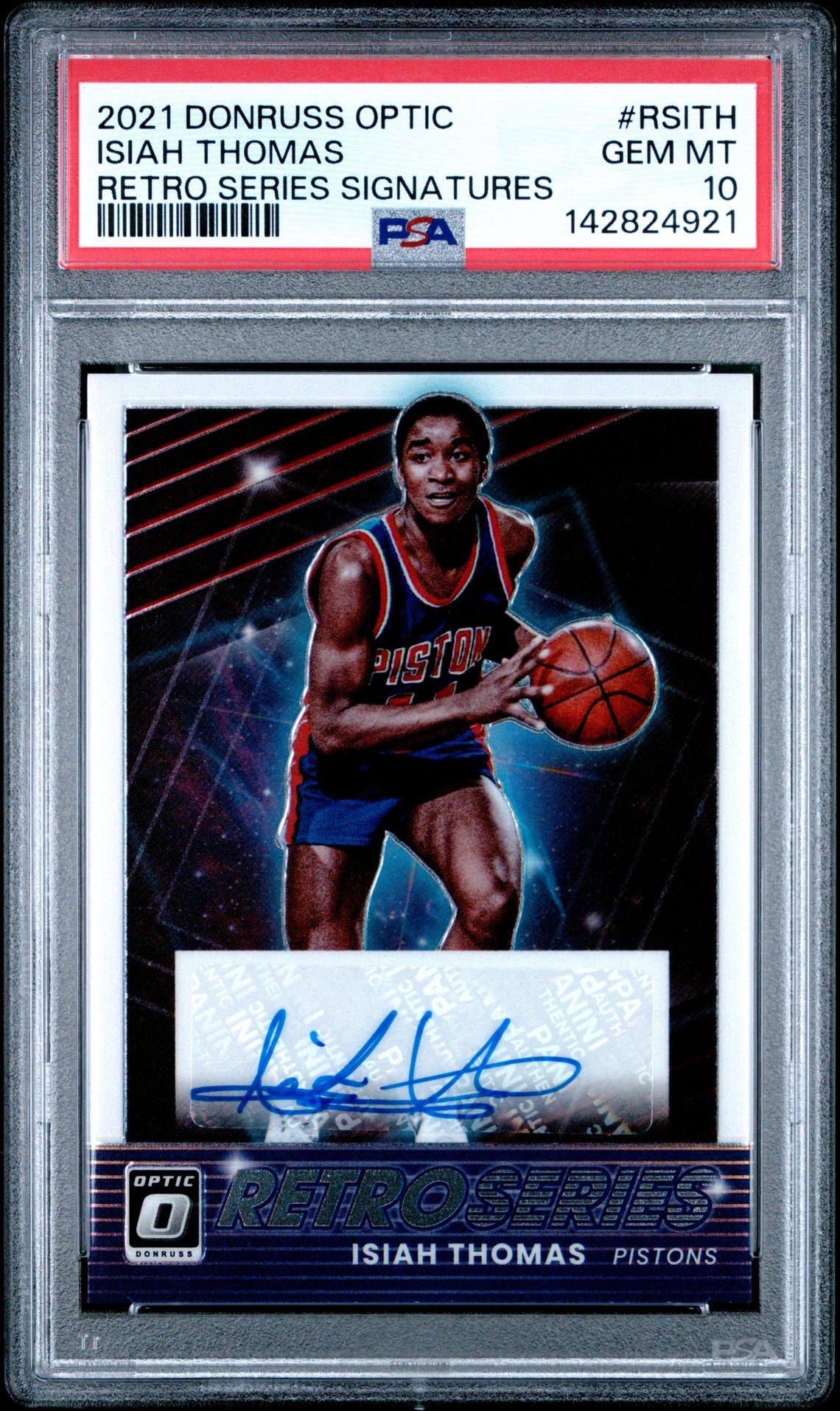 2021 PANINI DONRUSS OPTIC RETRO SERIES SIGNATURES ISIAH THOMAS RETRO SERIES SIGNATURES RSITH GEM MT 10 front