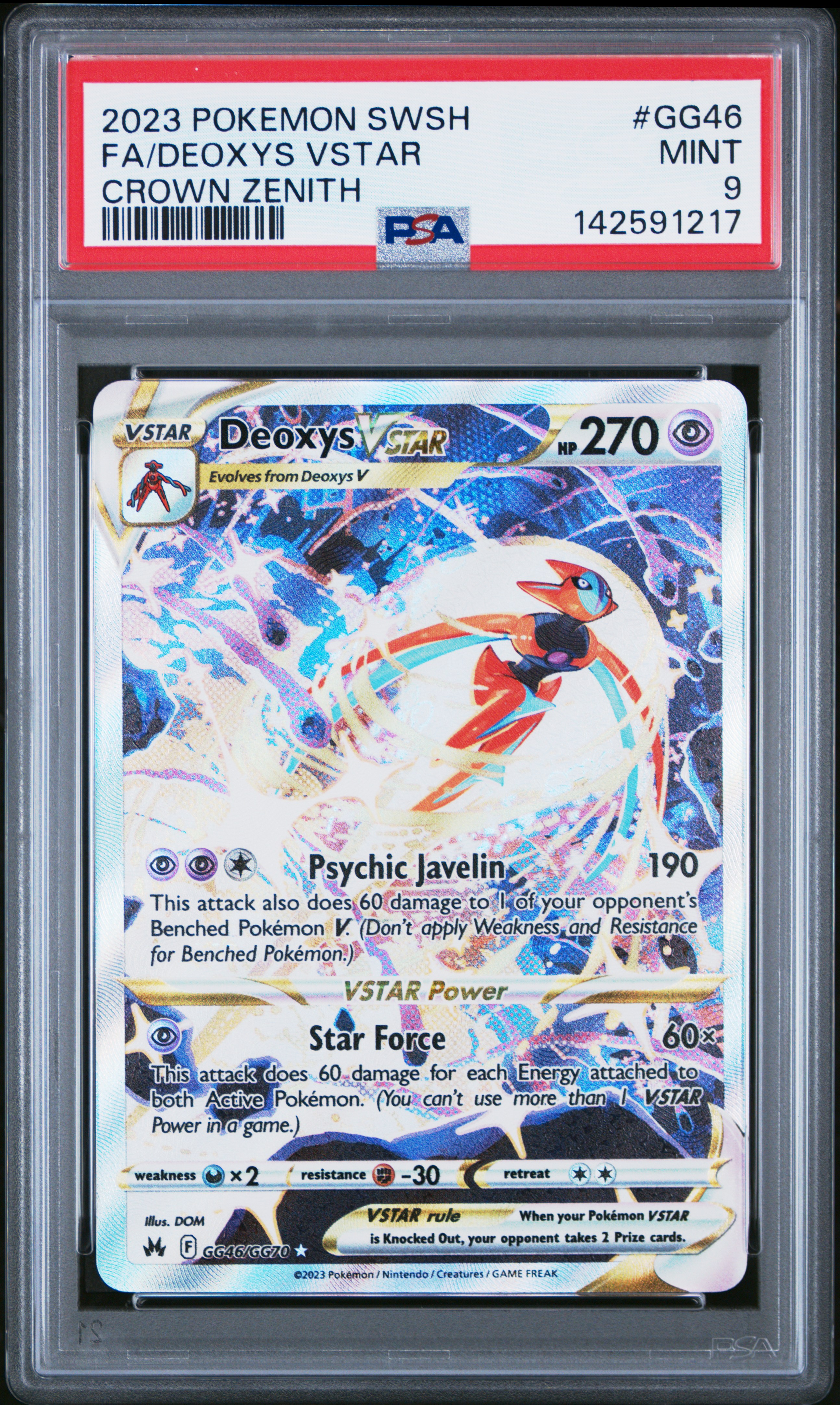 2023 #GG46 Full Art/Deoxys Vstar PSA 9 Sword and Shield Crown Zenith Pokemon