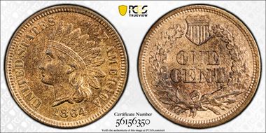 1864 1C L on Ribbon MS64RB