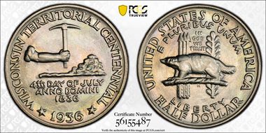 1936 50C Wisconsin MS67+ 
