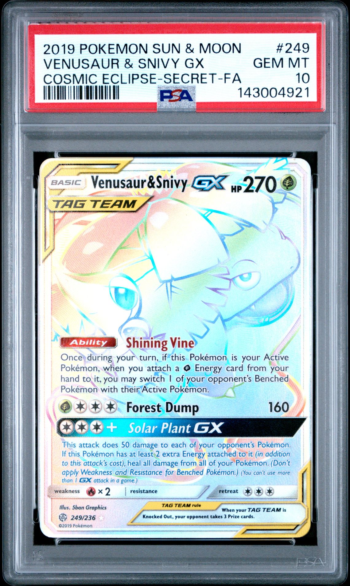 2019 Pokemon POKEMON SUN & MOON COSMIC ECLIPSE SECRET-FA #249 Venusaur & Snivy Gx front