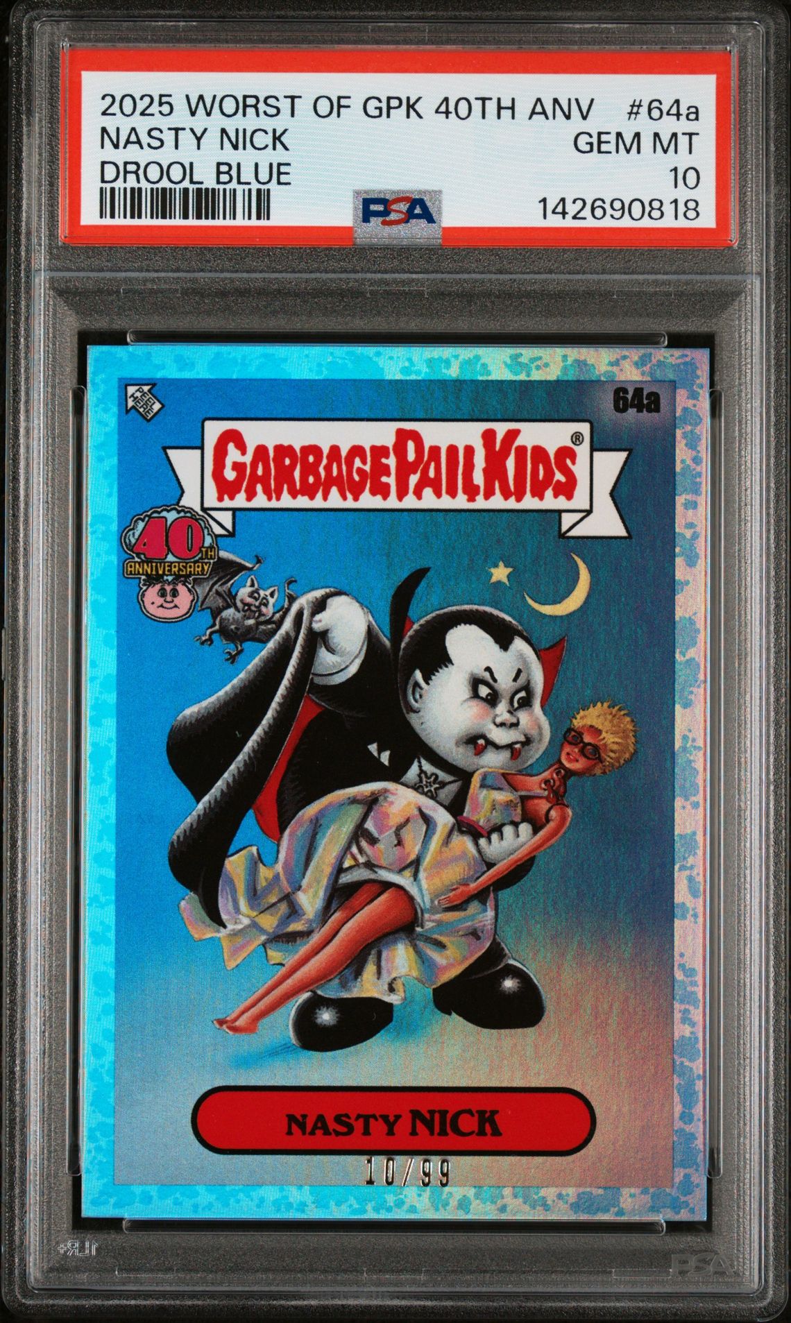 2025 WORST OF GARBAGE PAIL KIDS 40TH ANNIVERSARY Blue #64A Nasty Nick front