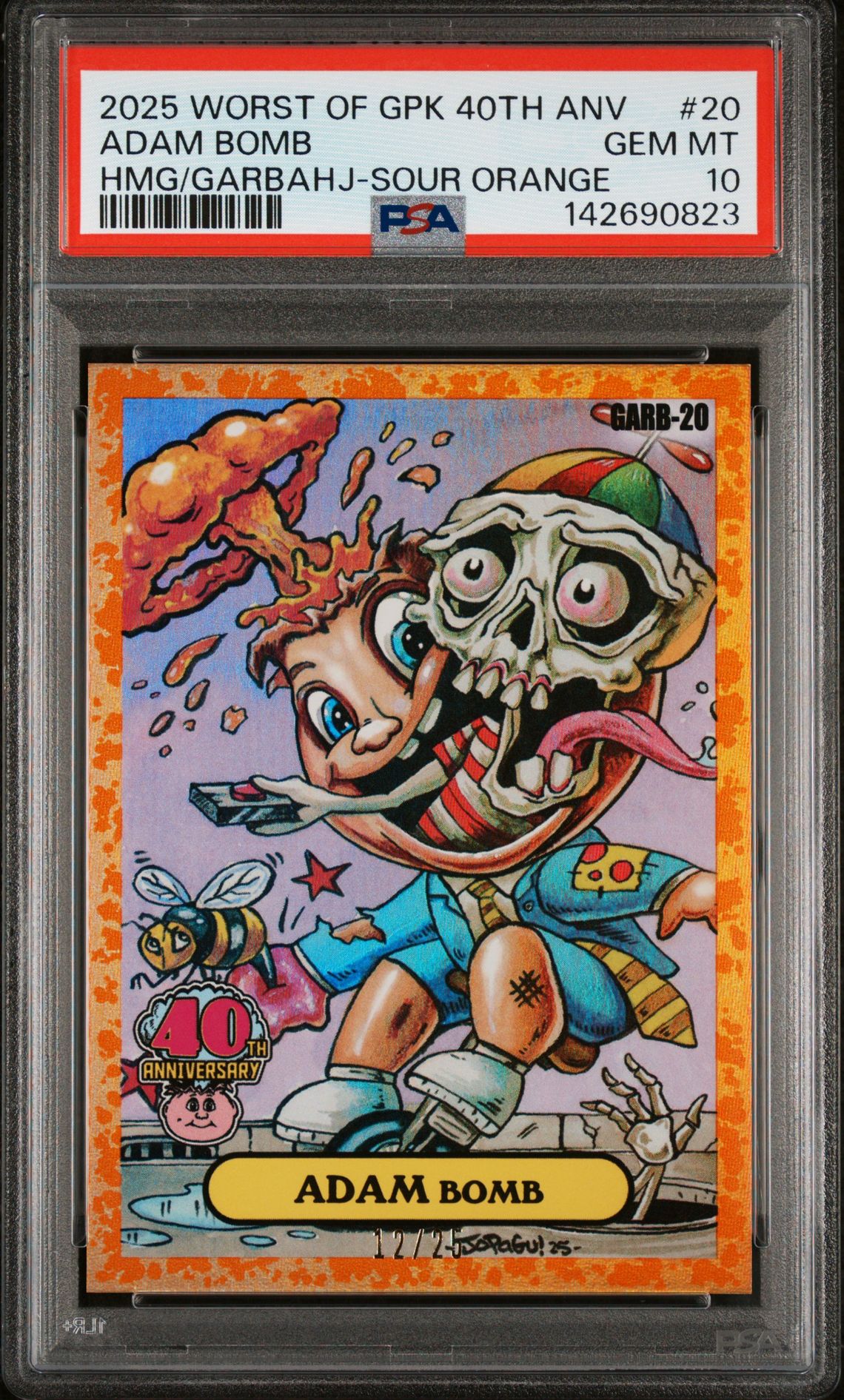 2025 Topps WORST OF GARBAGE PAIL KIDS 40TH ANNIVERSARY HOMAGE TO GARBAHJ HMG/GARBAHJ-SOUR ORANGE #20 Adam Bomb front